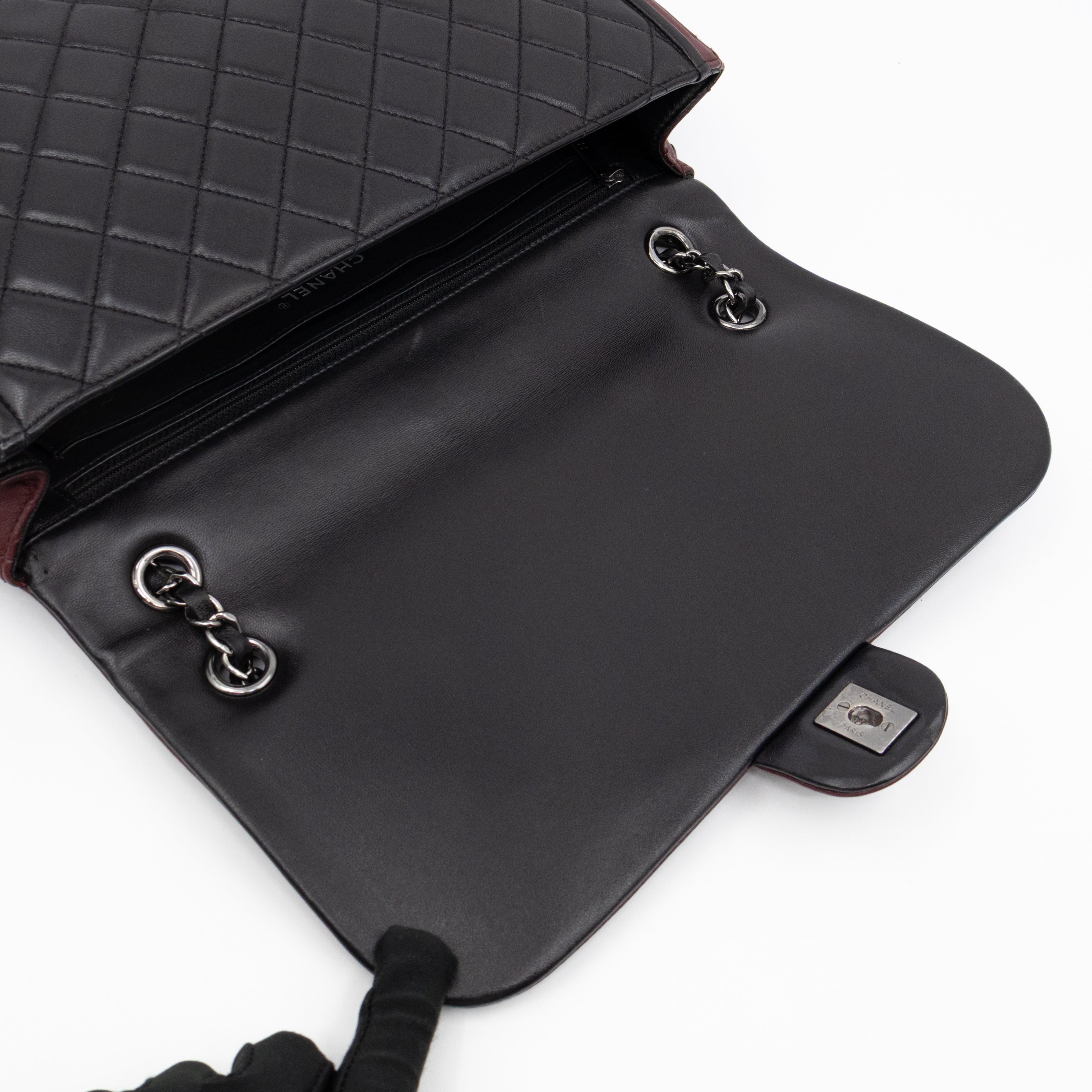 Twist Two Tone Large Flap Bag Black & Burgundy Leather