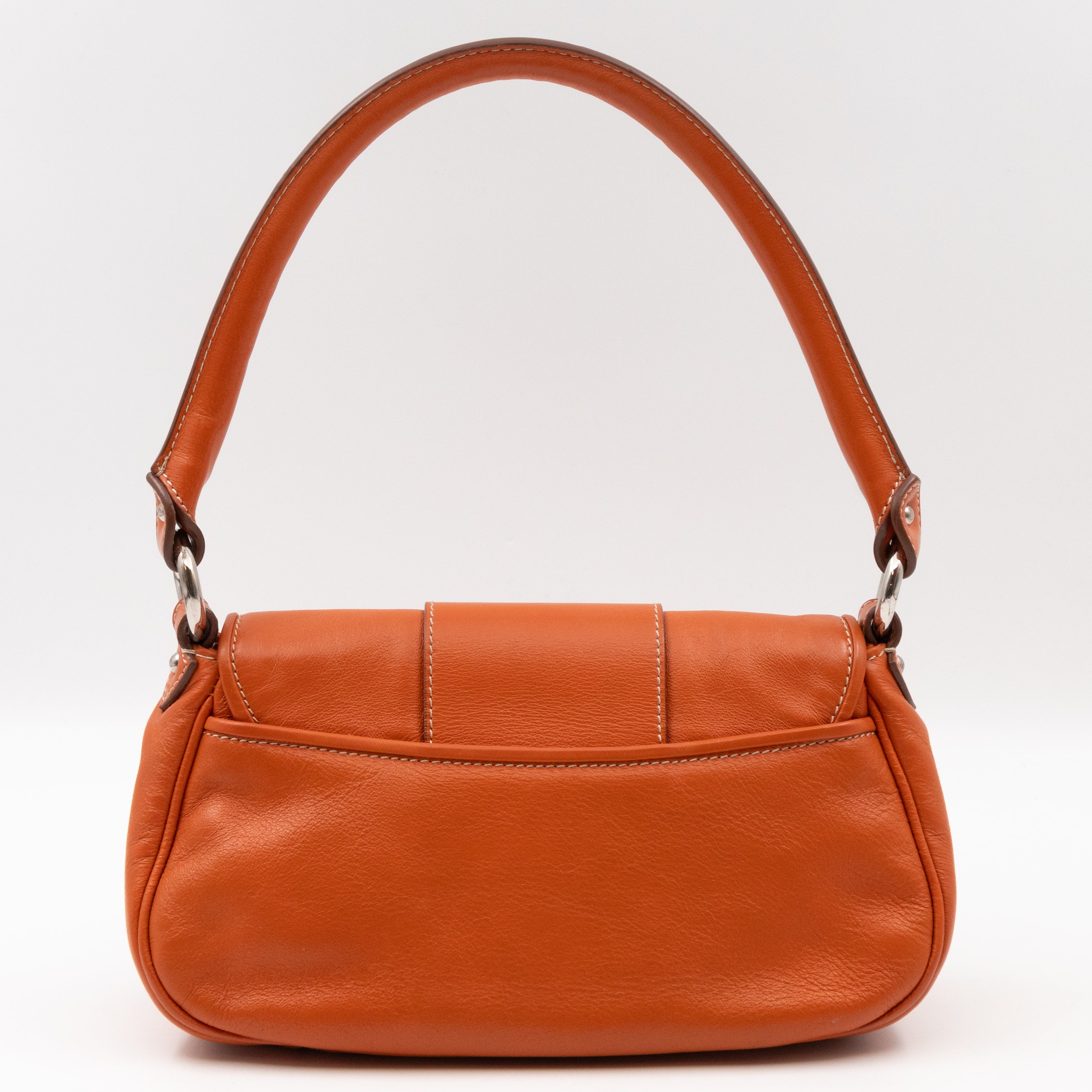 Vintage CD Logo Plaque Handbag Orange Leather