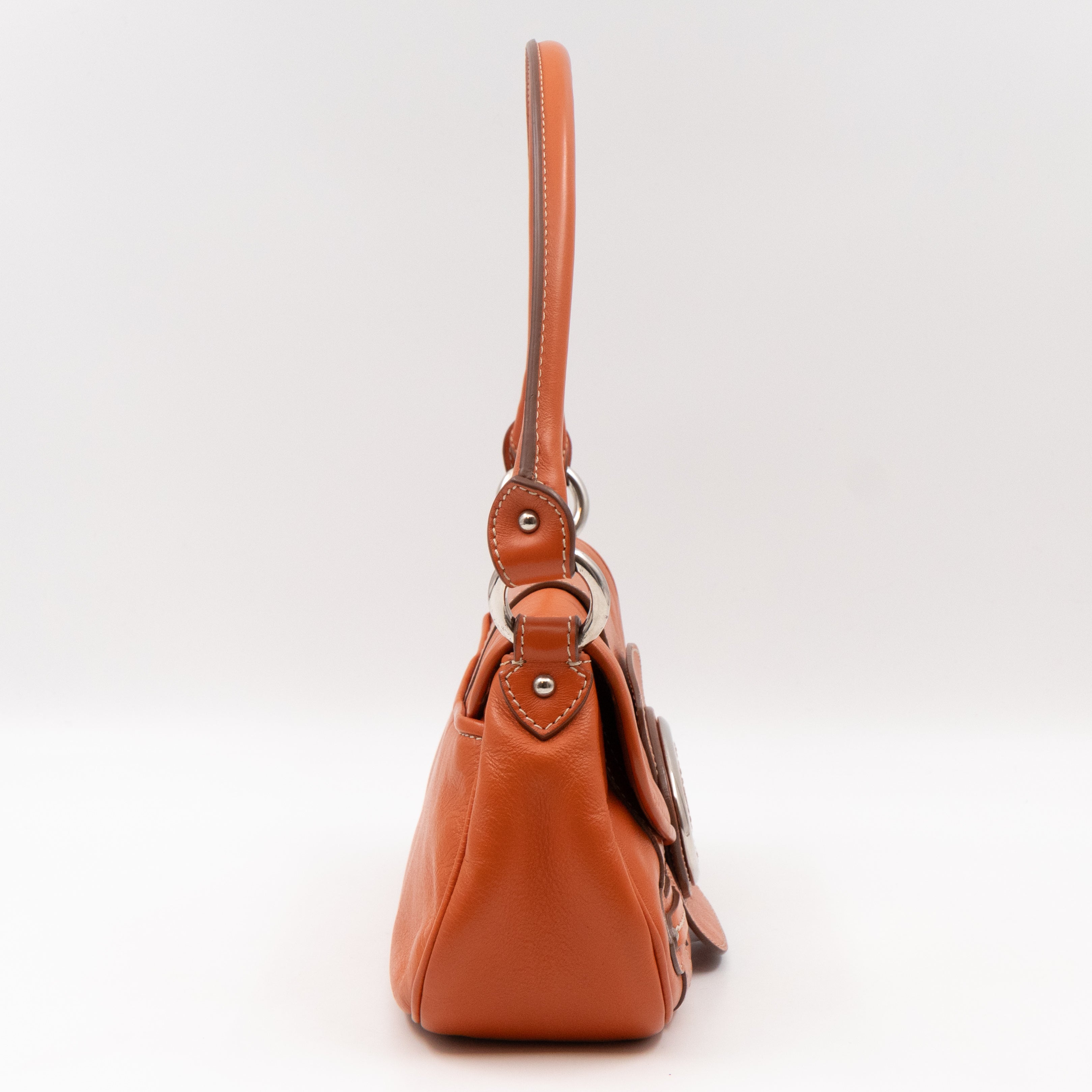 Vintage CD Logo Plaque Handbag Orange Leather