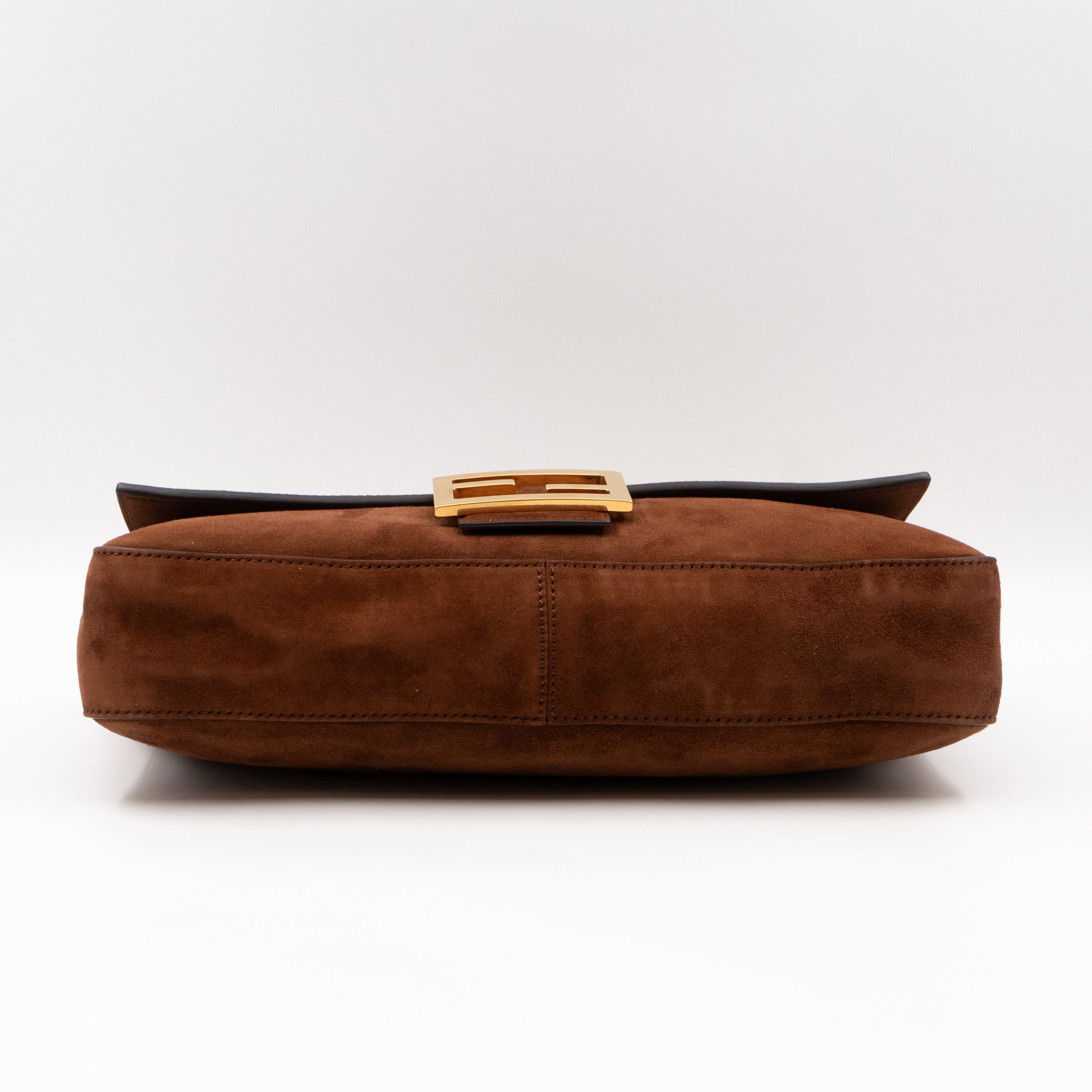 Baguette Large Shoulder Bag Brown Suede Leather