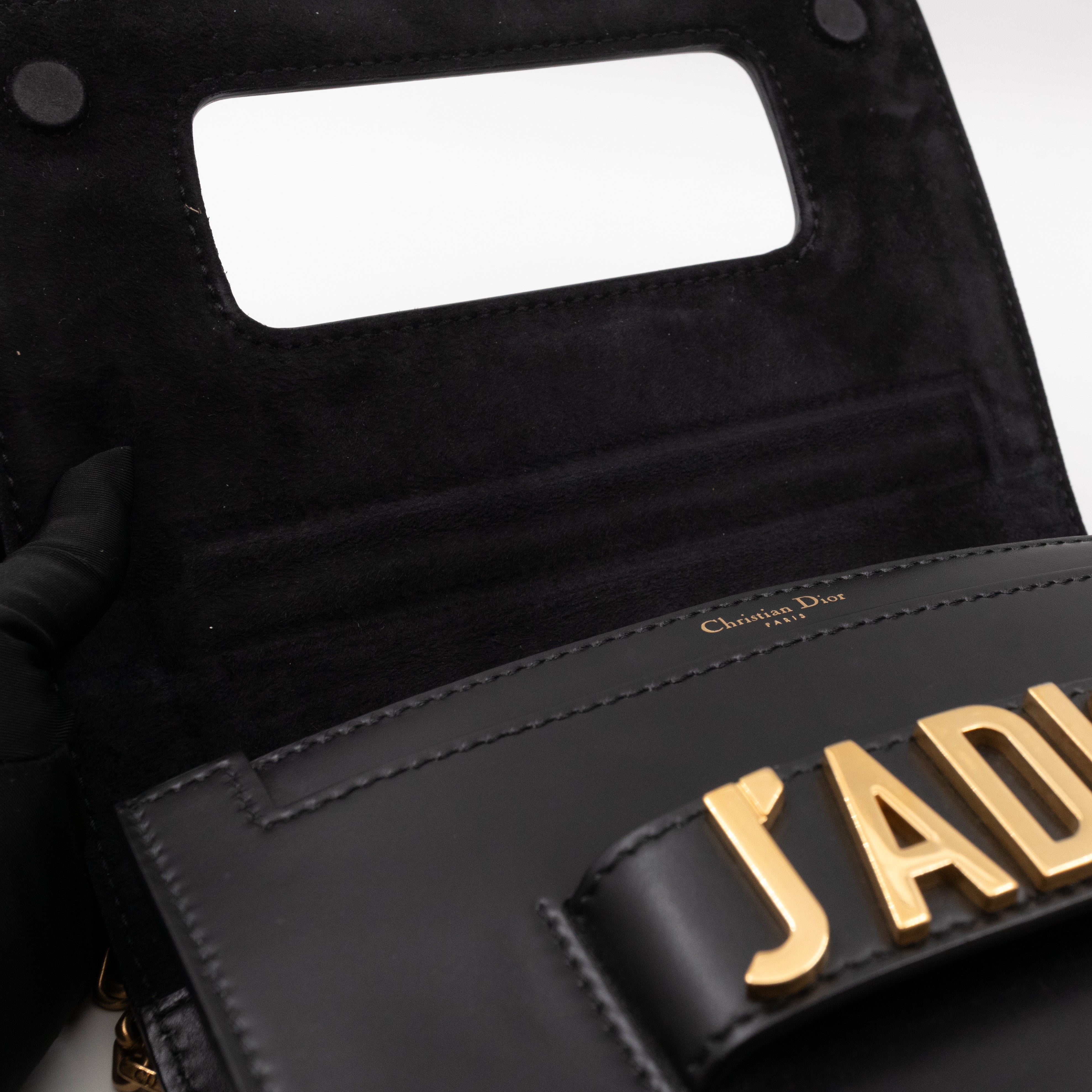 J'Adior Flap Bag Medium Black Leather
