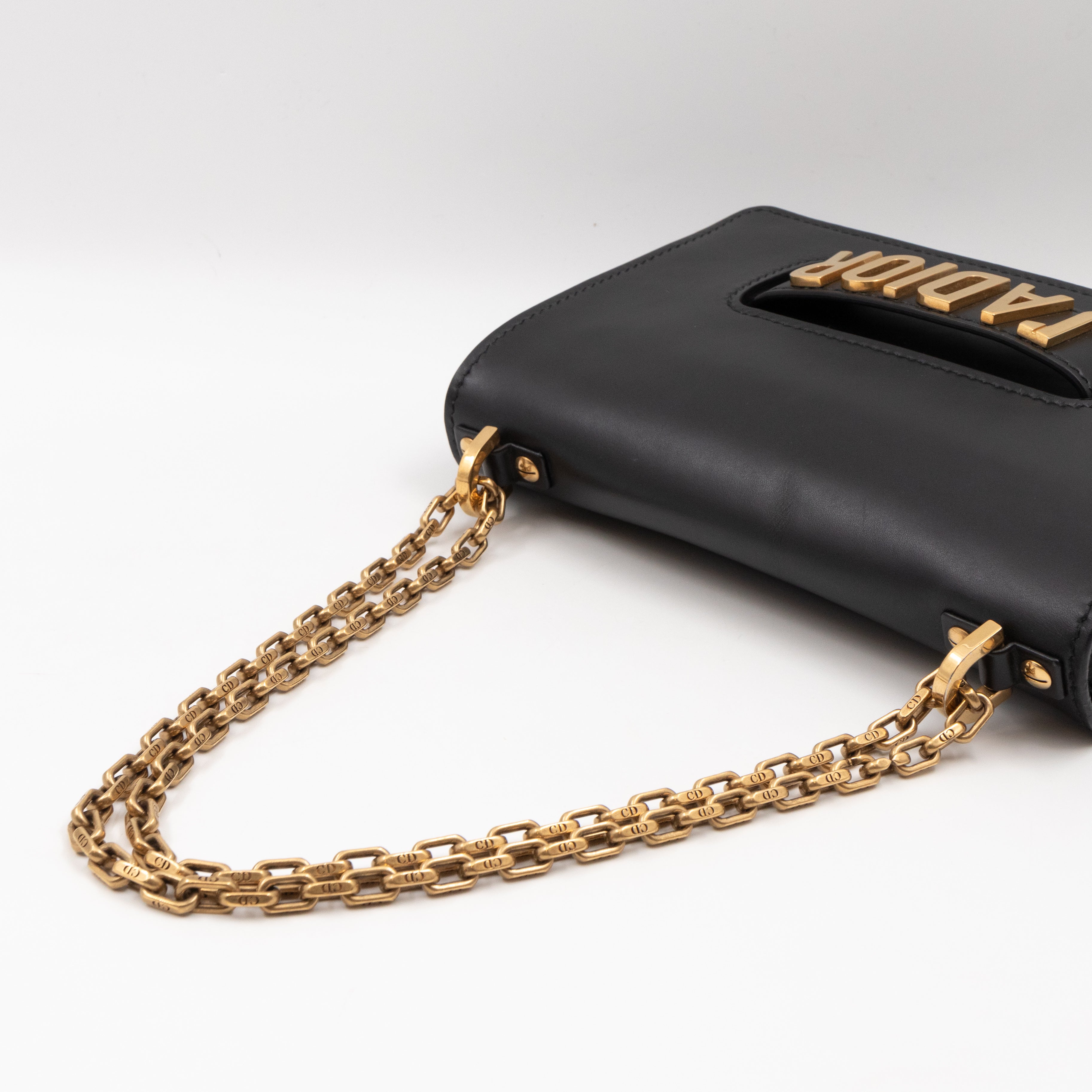 J'Adior Flap Bag Medium Black Leather