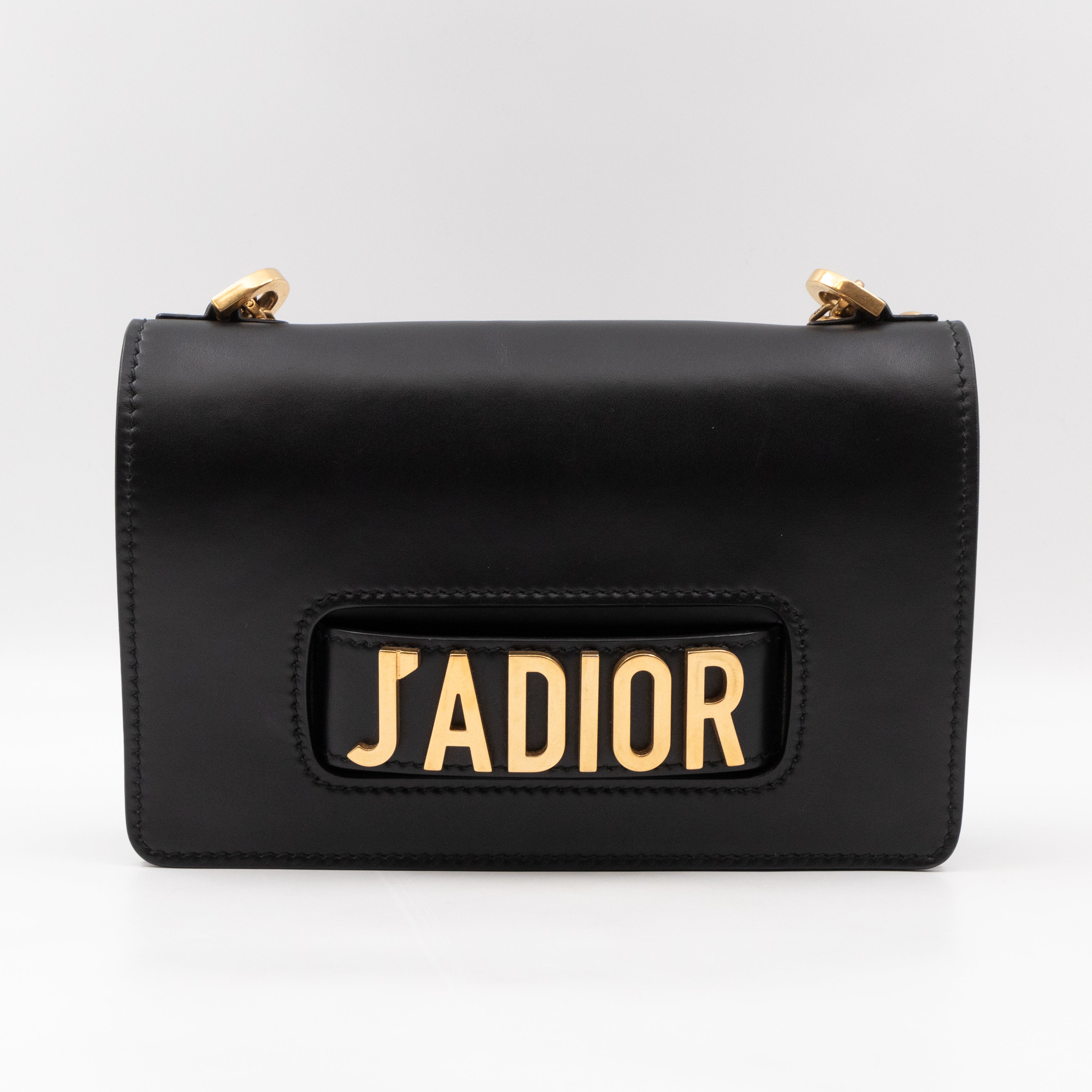 J'Adior Flap Bag Medium Black Leather