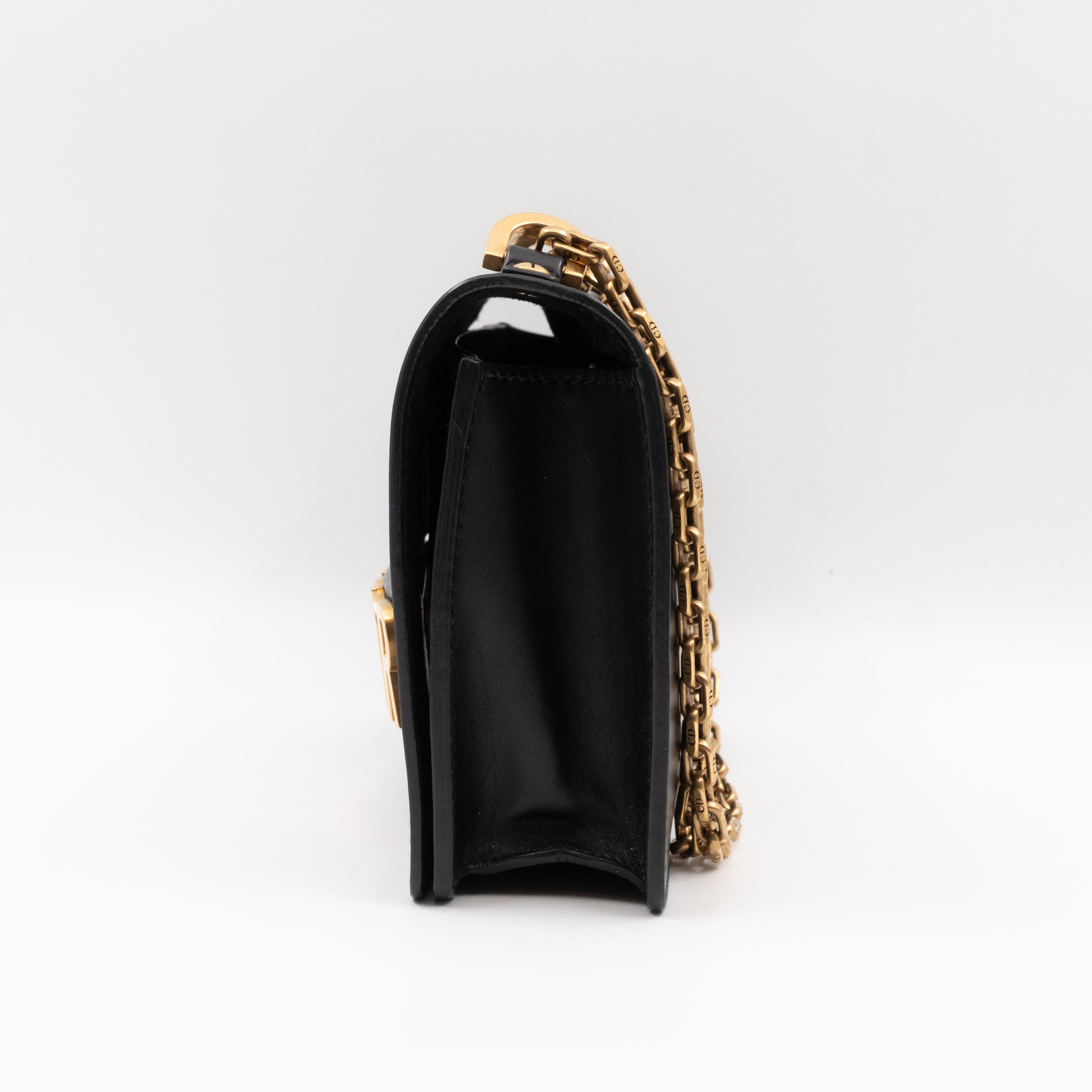 J'Adior Flap Bag Medium Black Leather