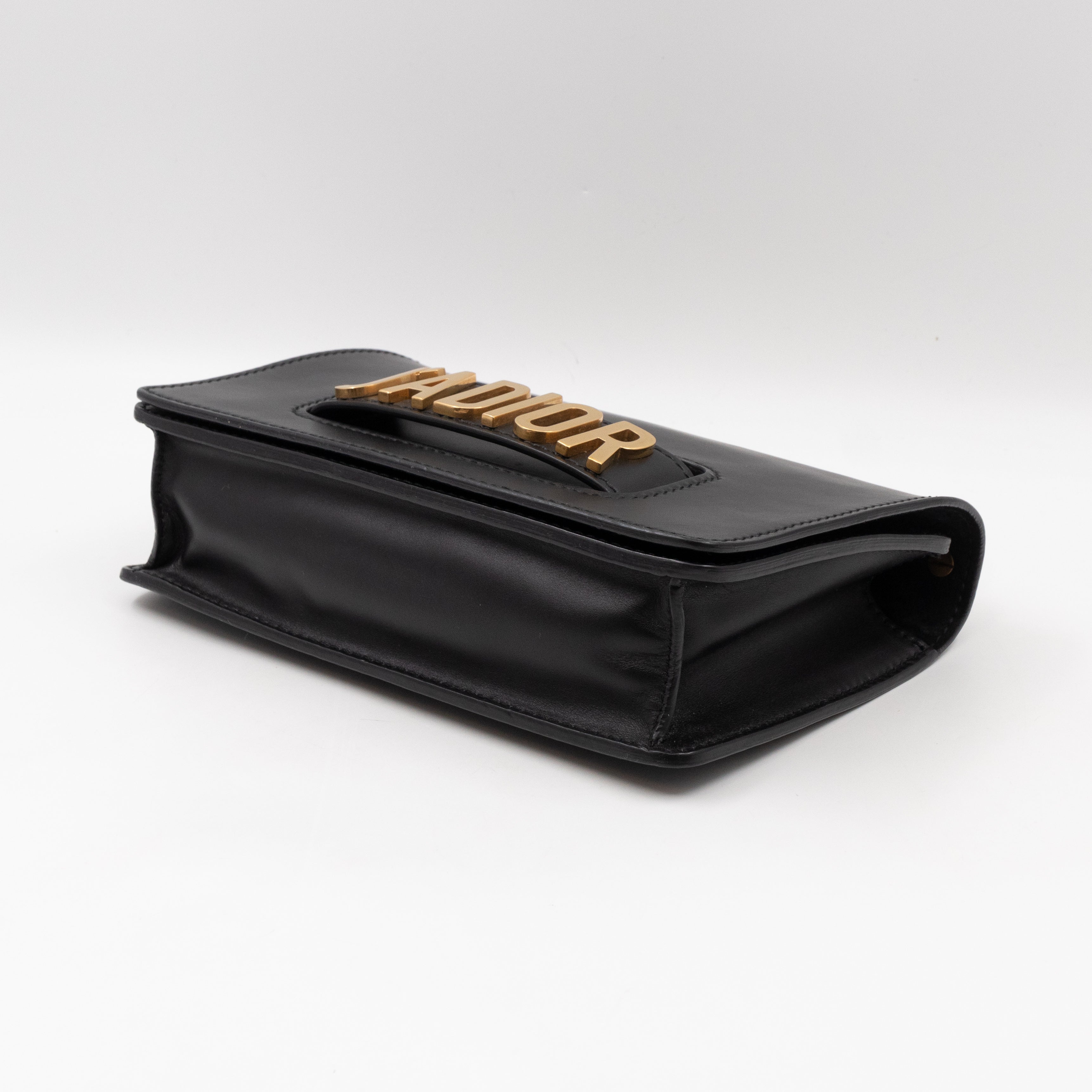 J'Adior Flap Bag Medium Black Leather