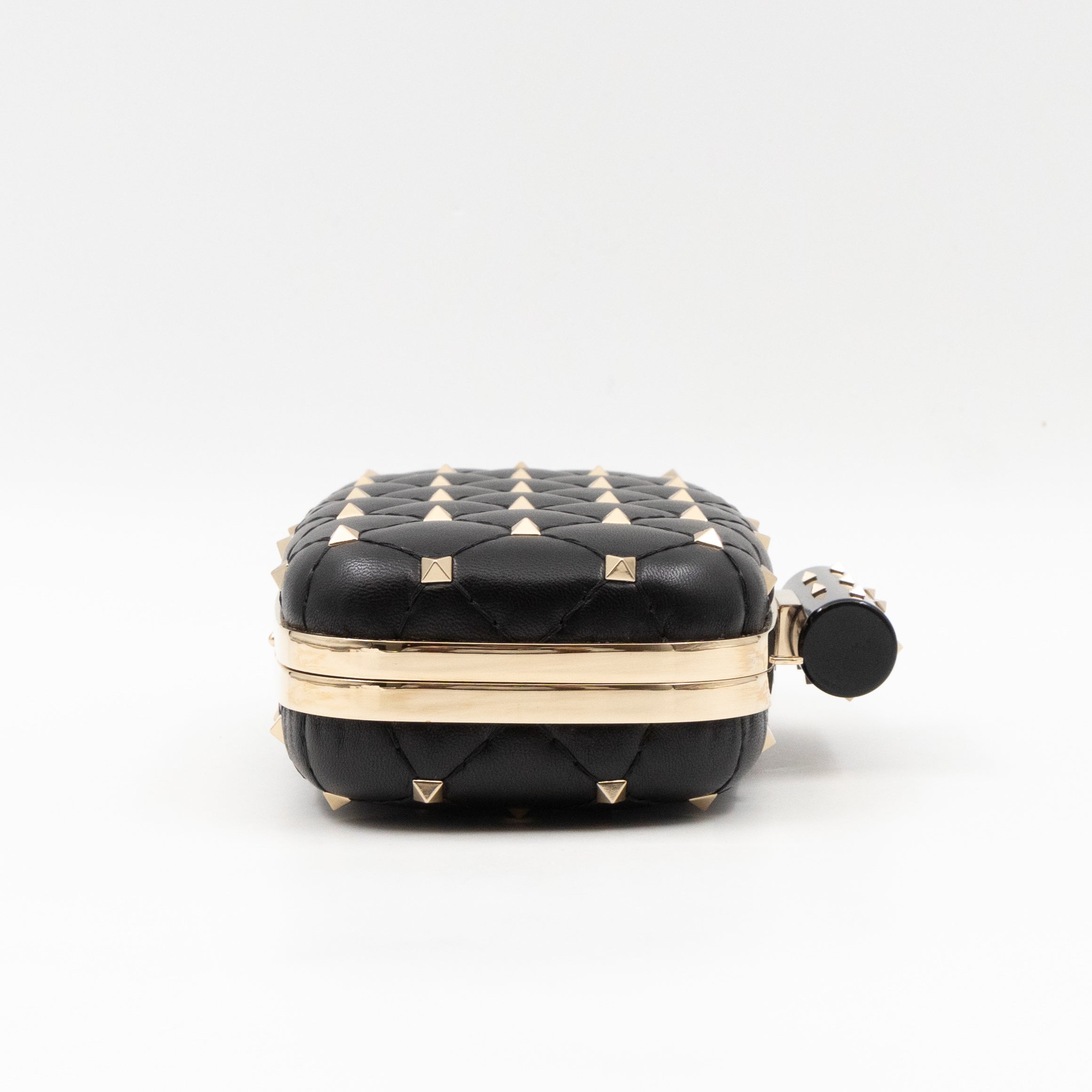 Rockstud Spike Minaudiere Chain Clutch Black Leather