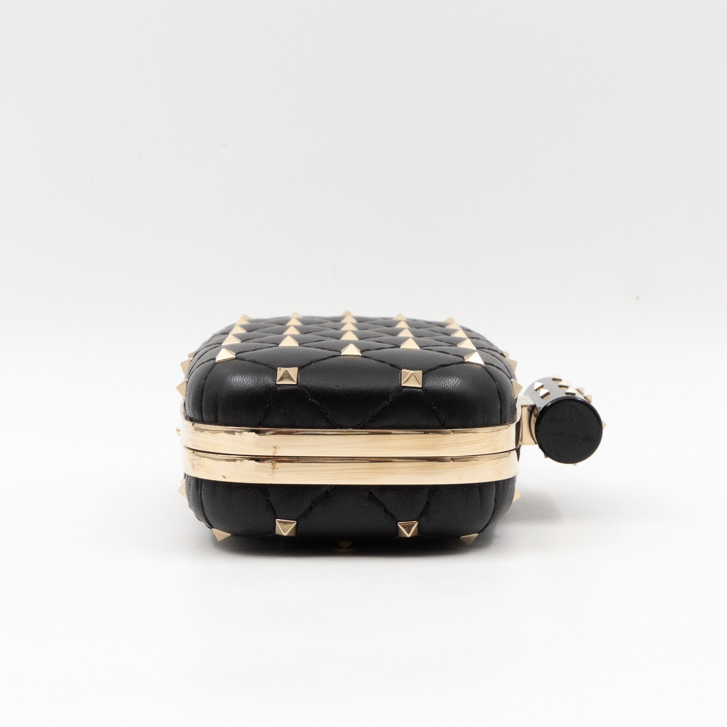 Rockstud Spike Minaudiere Chain Clutch Black Leather