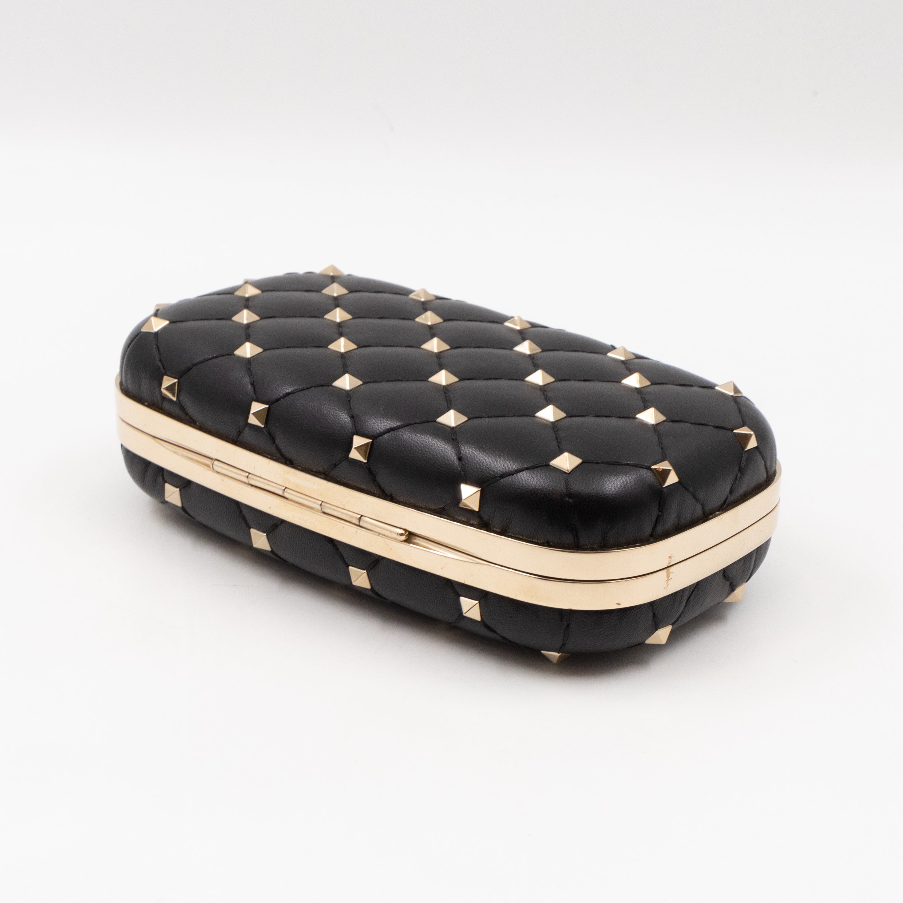 Rockstud Spike Minaudiere Chain Clutch Black Leather