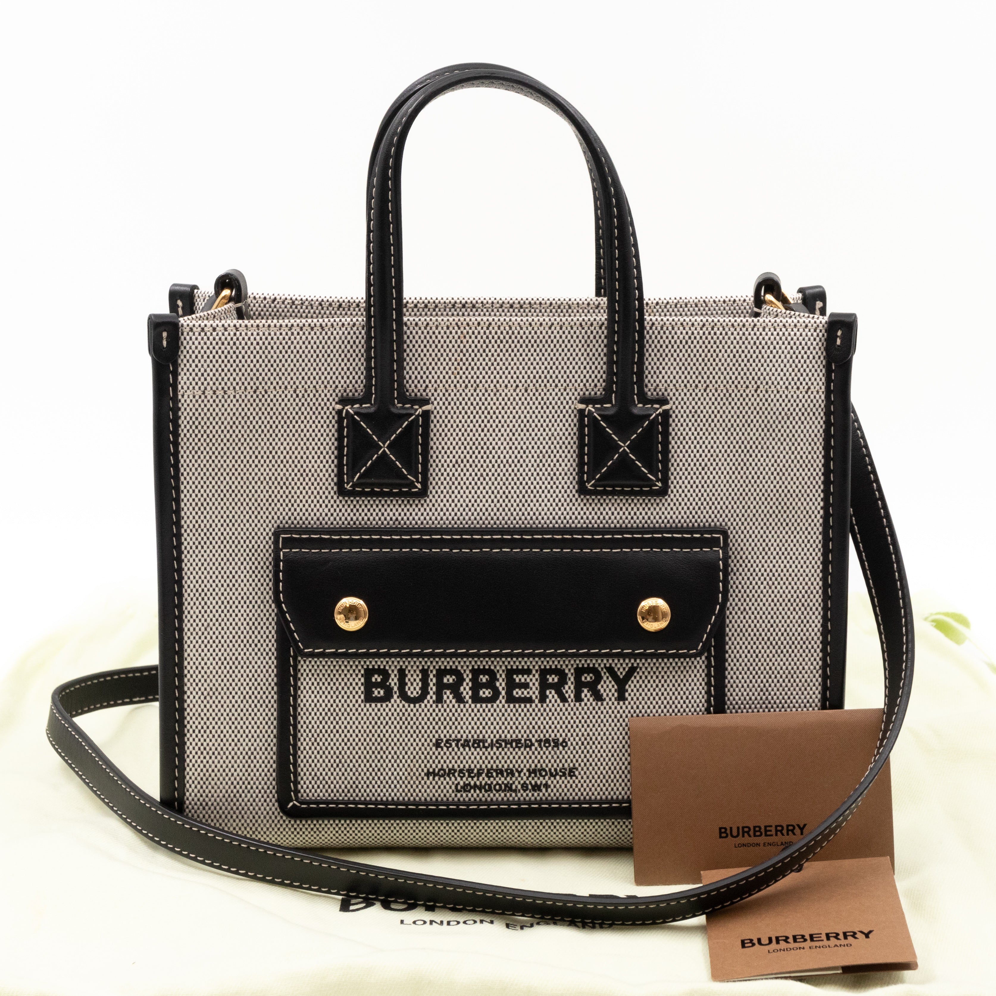 Freya Mini Two-Tone Tote White & Black Canvas