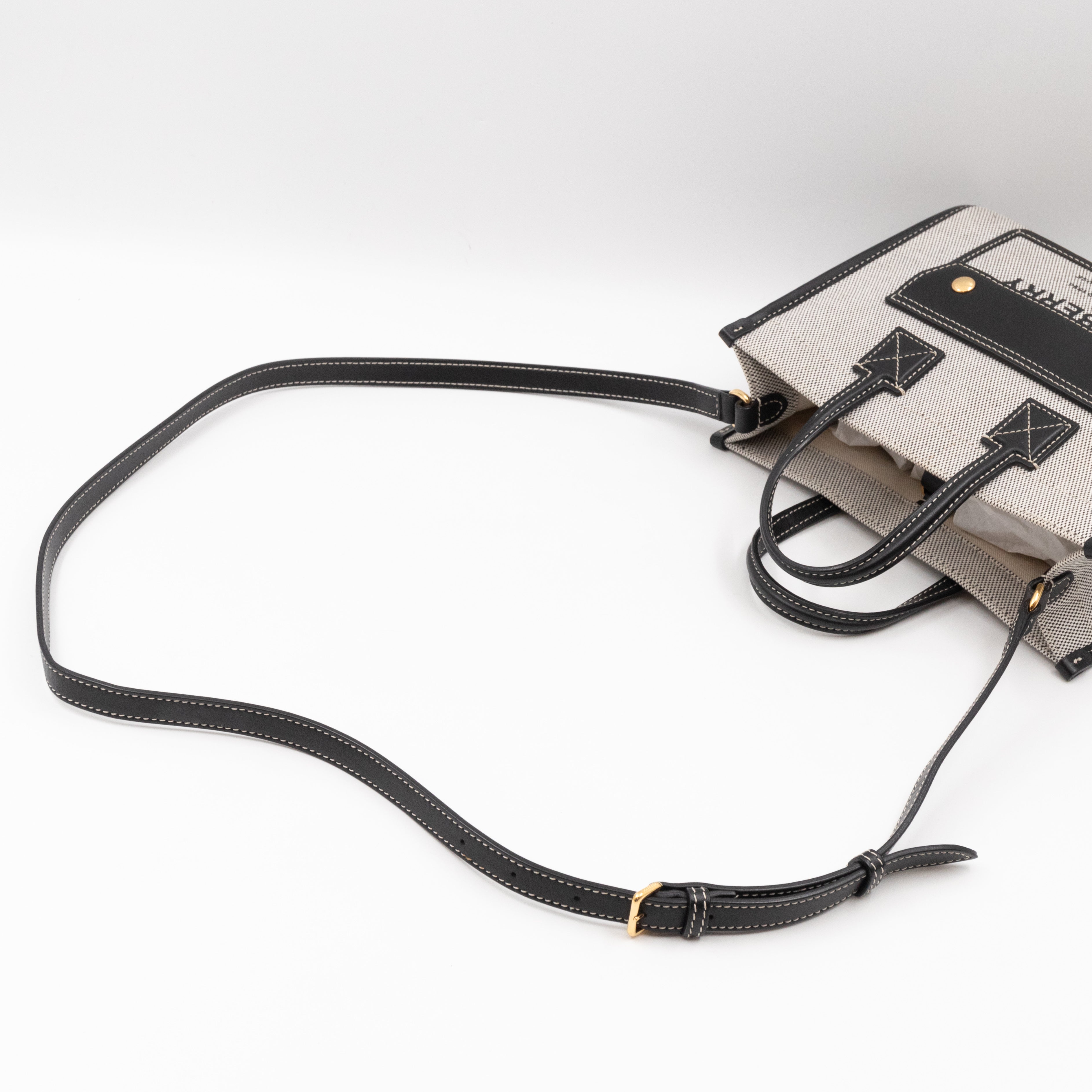 Freya Mini Two-Tone Tote White & Black Canvas