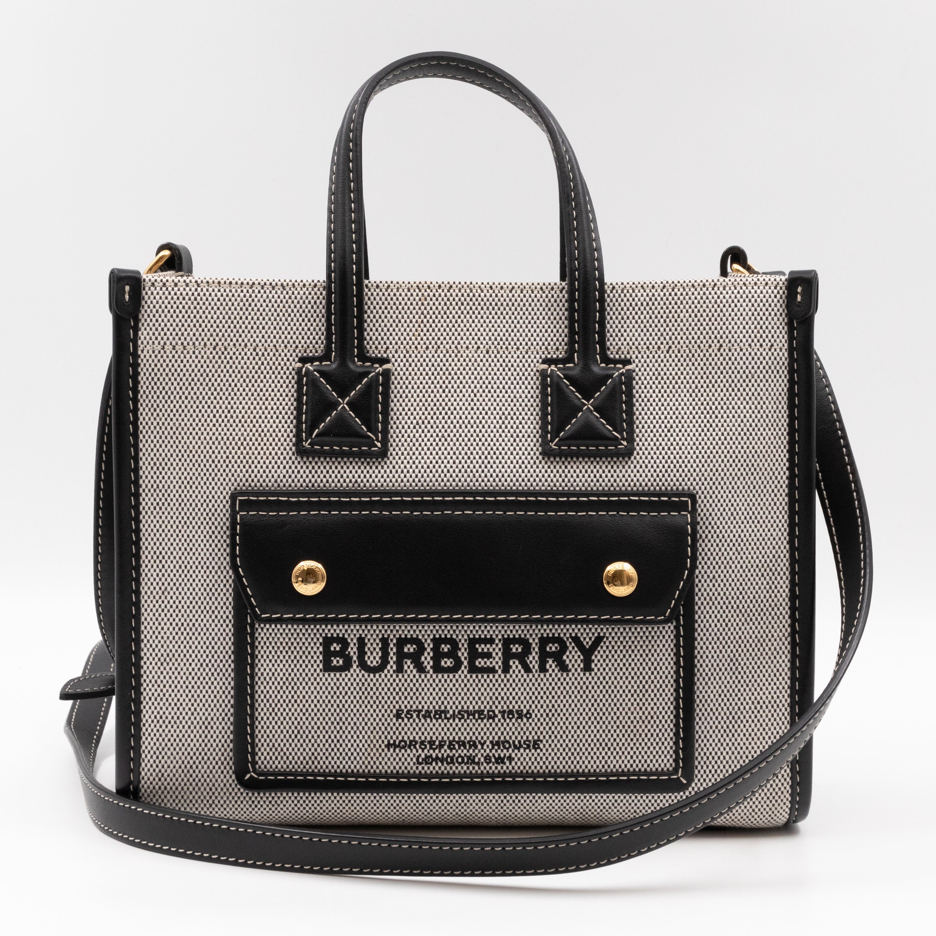 Freya Mini Two-Tone Tote White & Black Canvas