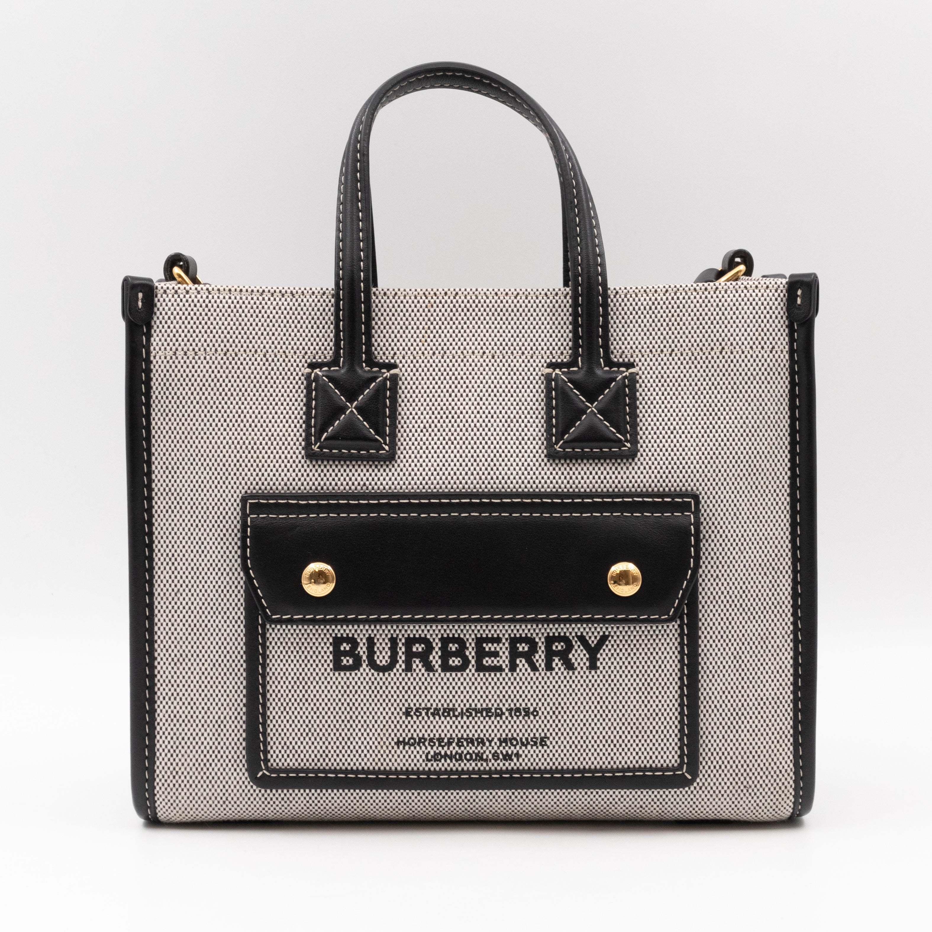 Freya Mini Two-Tone Tote White & Black Canvas