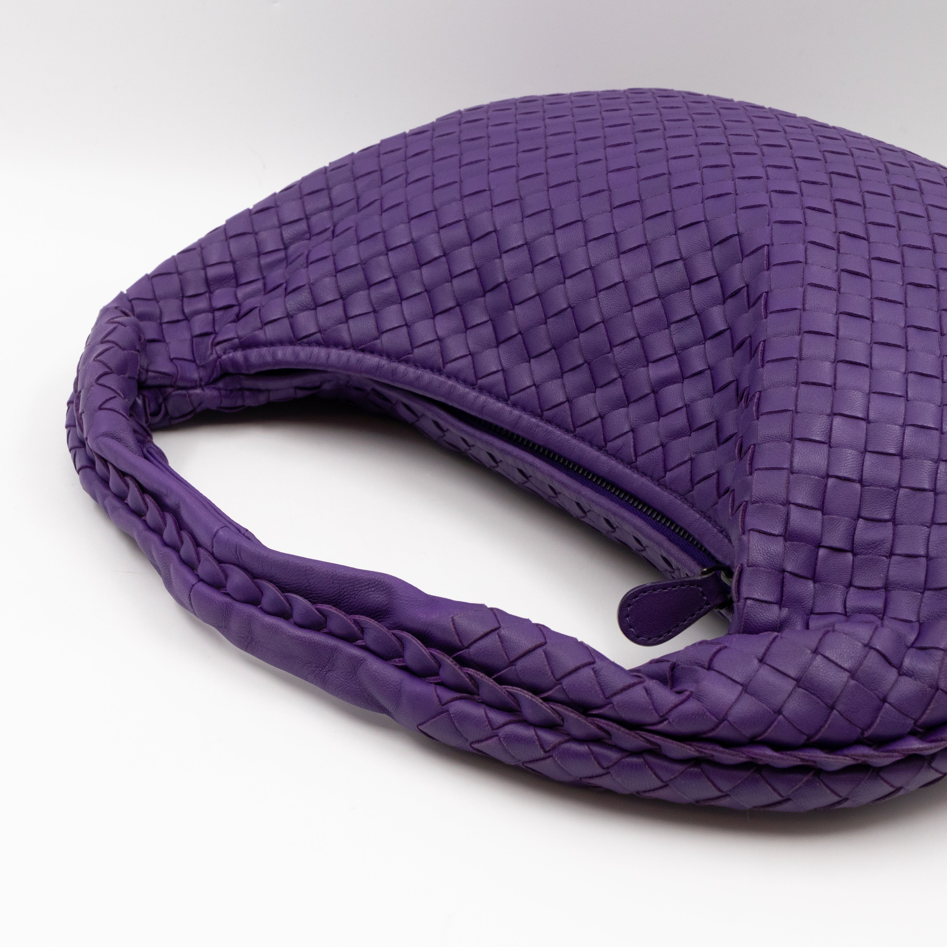 Veneta Hobo Bag Small Intrecciato Purple Leather