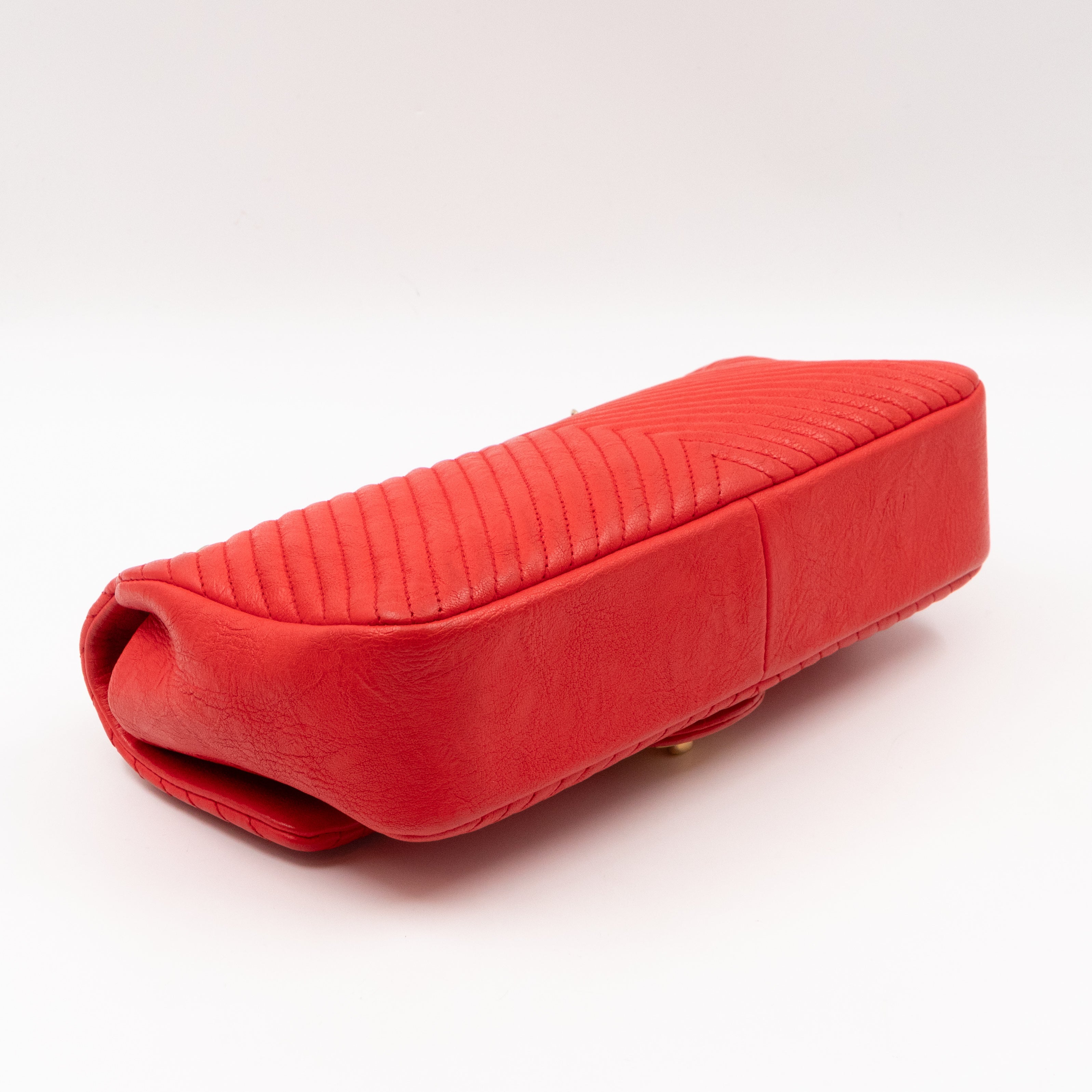 Medallion Charm Flap Bag Medium Red Chevron Calfskin Leather