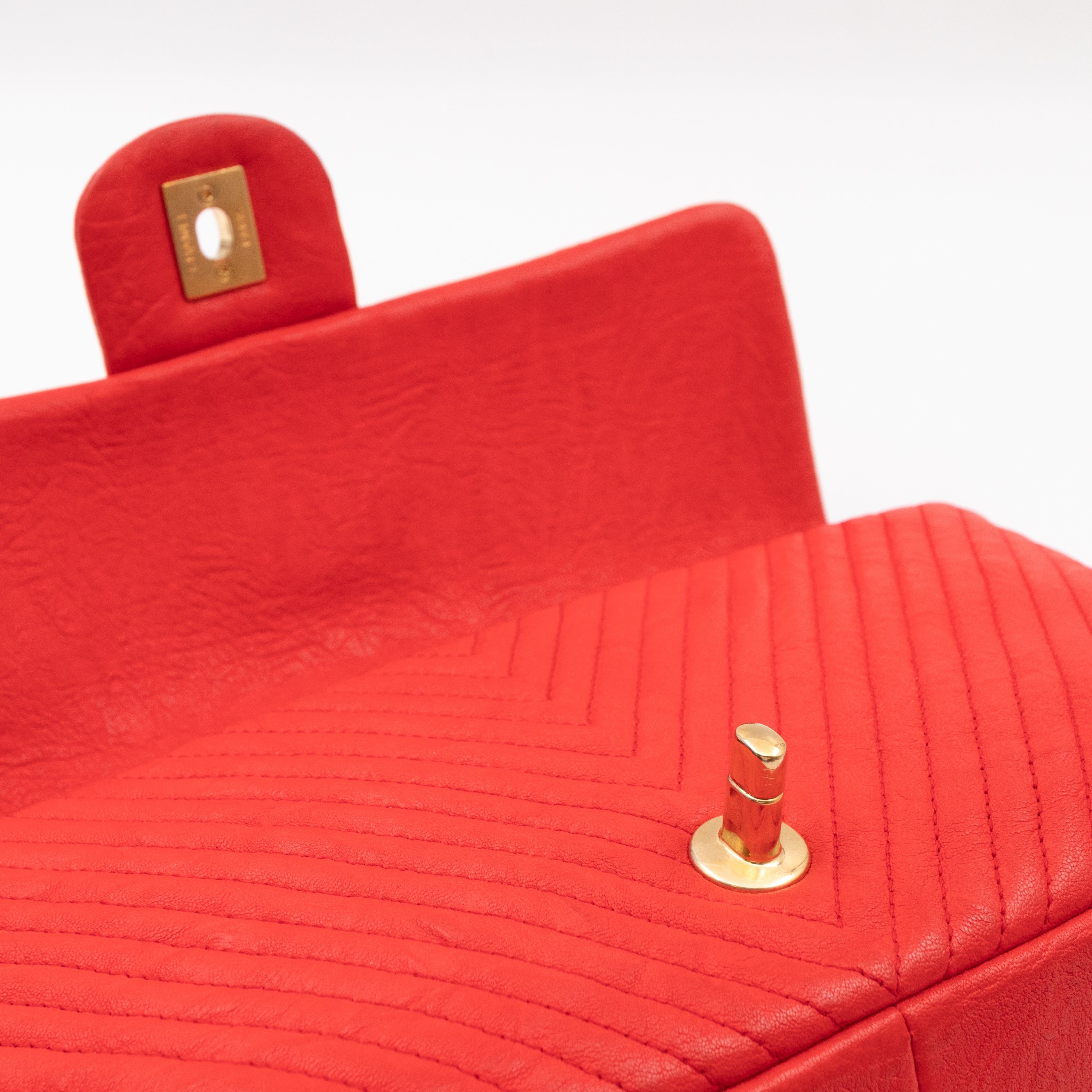 Medallion Charm Flap Bag Medium Red Chevron Calfskin Leather