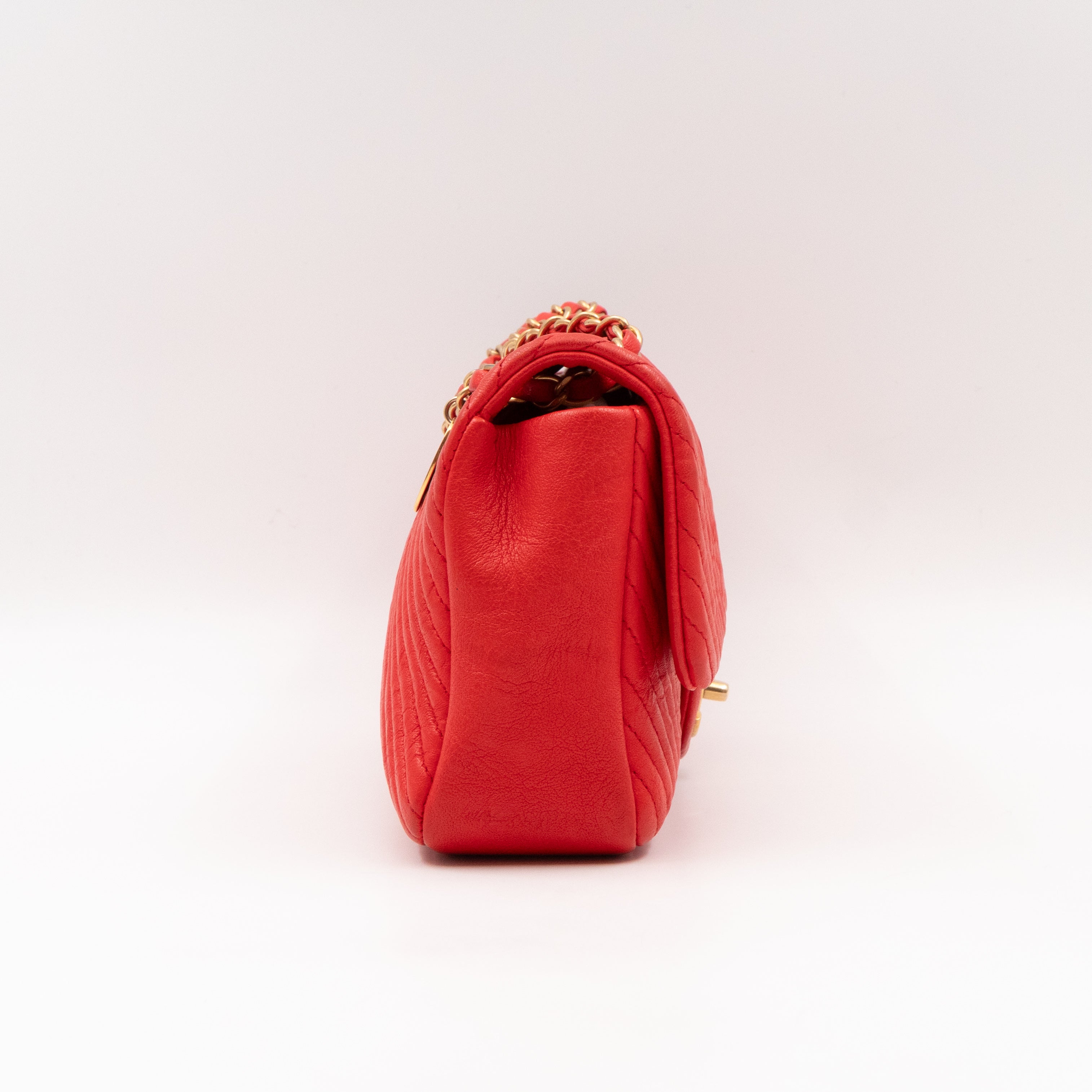 Medallion Charm Flap Bag Medium Red Chevron Calfskin Leather