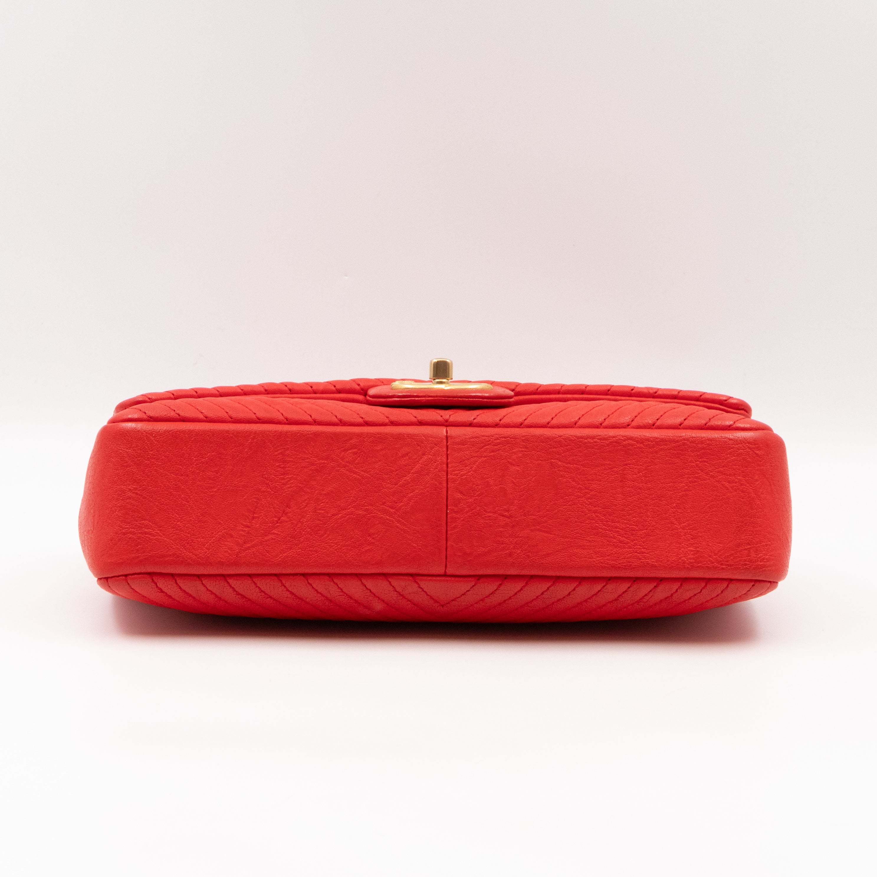 Medallion Charm Flap Bag Medium Red Chevron Calfskin Leather