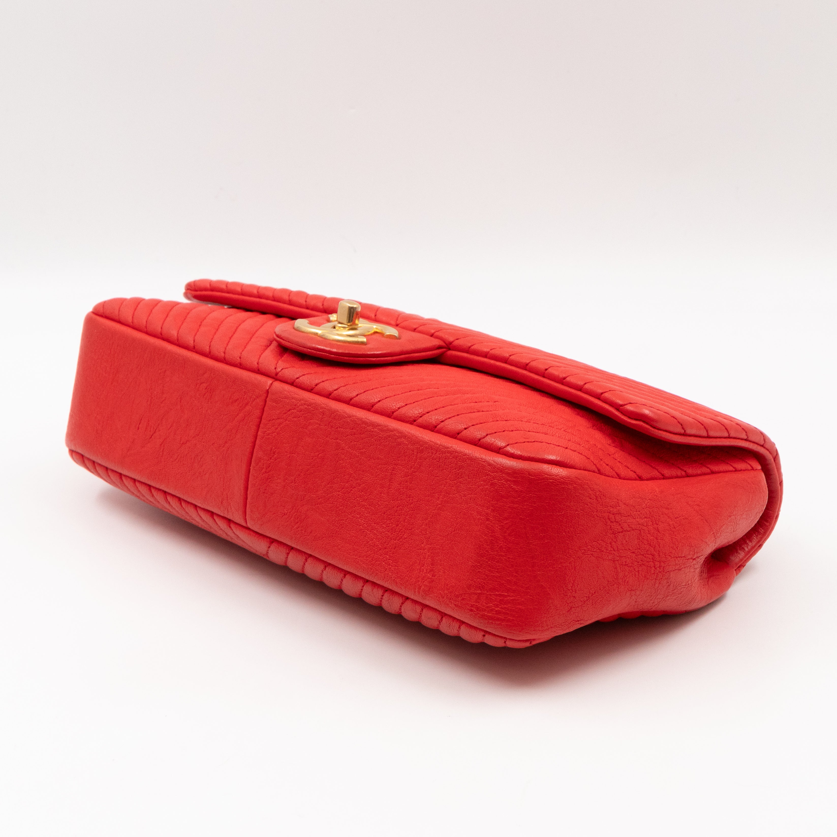 Medallion Charm Flap Bag Medium Red Chevron Calfskin Leather