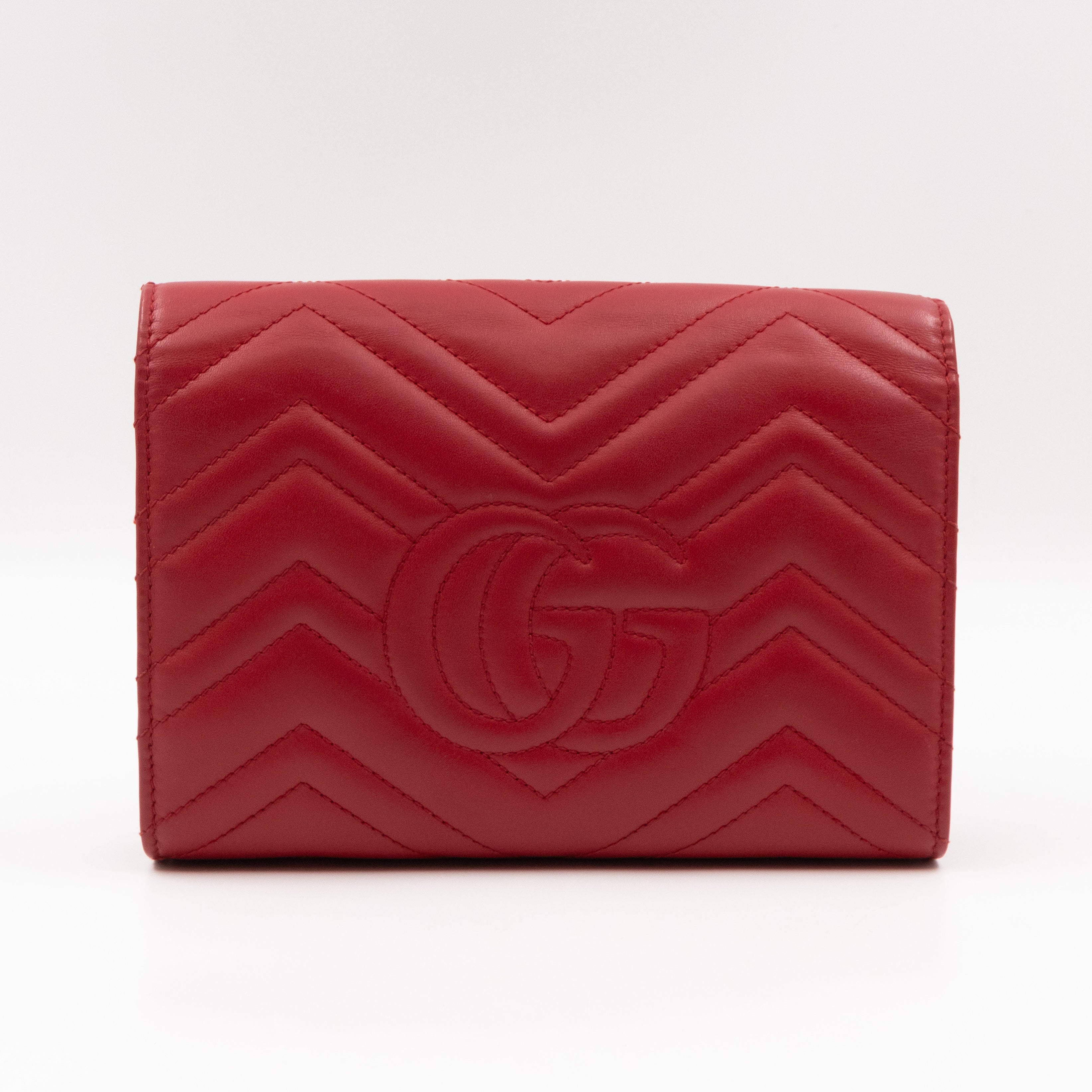 GG Marmont Matelasse Chain Wallet Red Leather