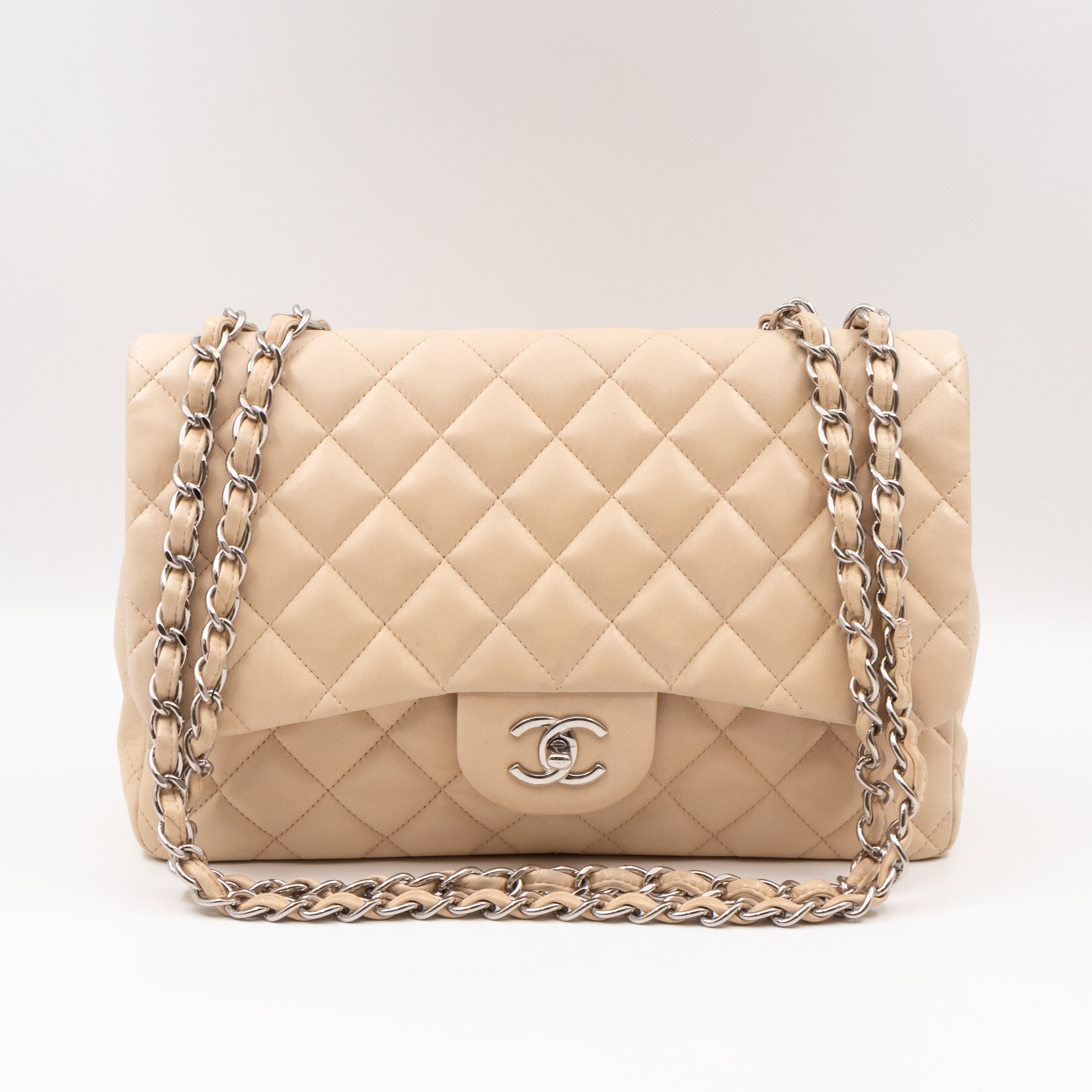 Classic Single Flap Jumbo Beige Leather