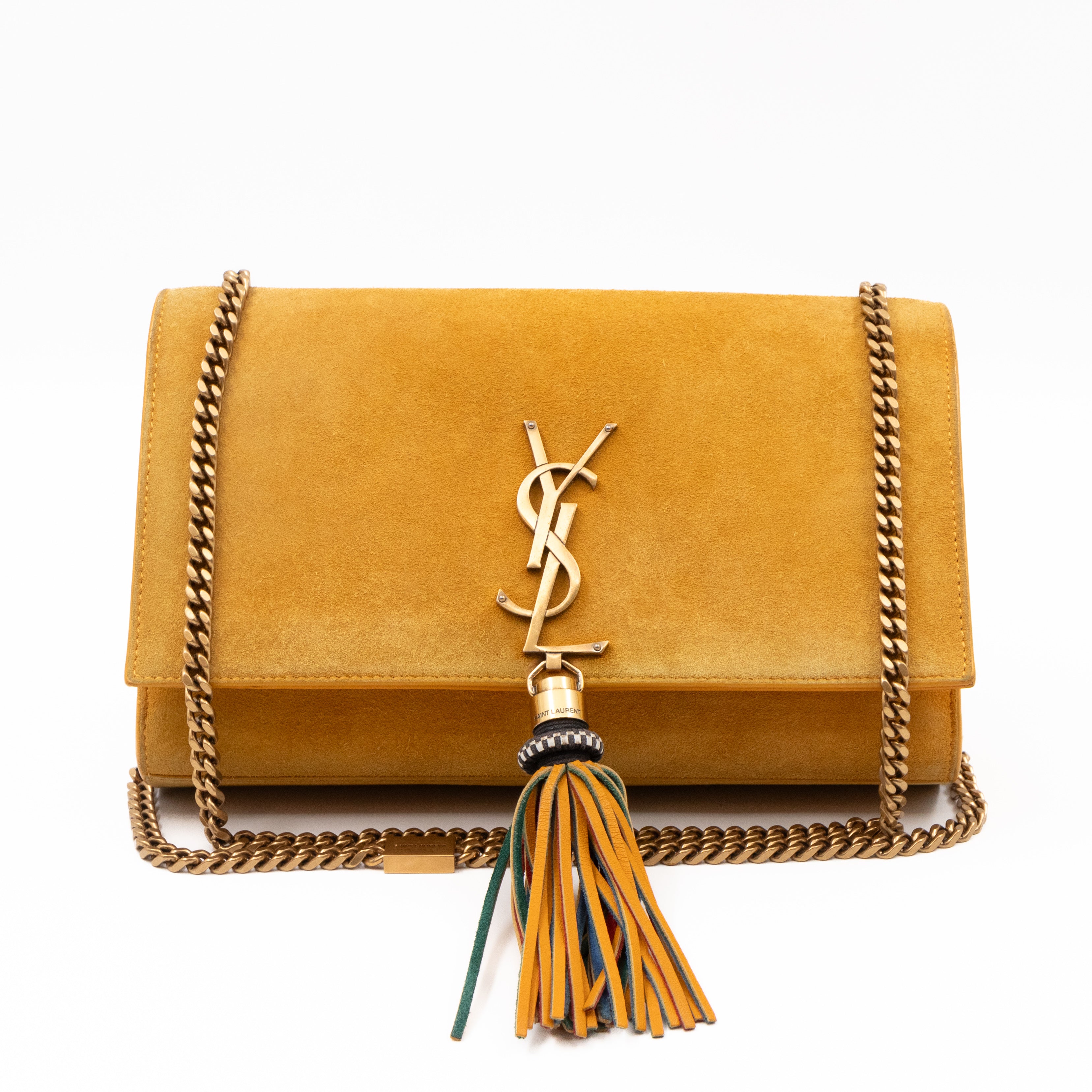 Kate Tassel Medium Yellow Suede Leather Gold