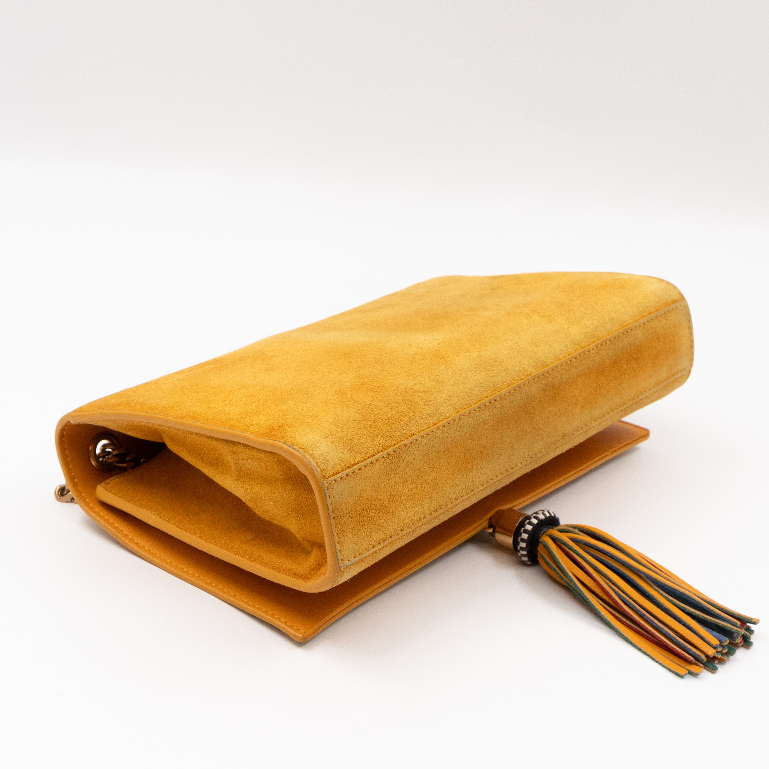 Kate Tassel Medium Yellow Suede Leather Gold