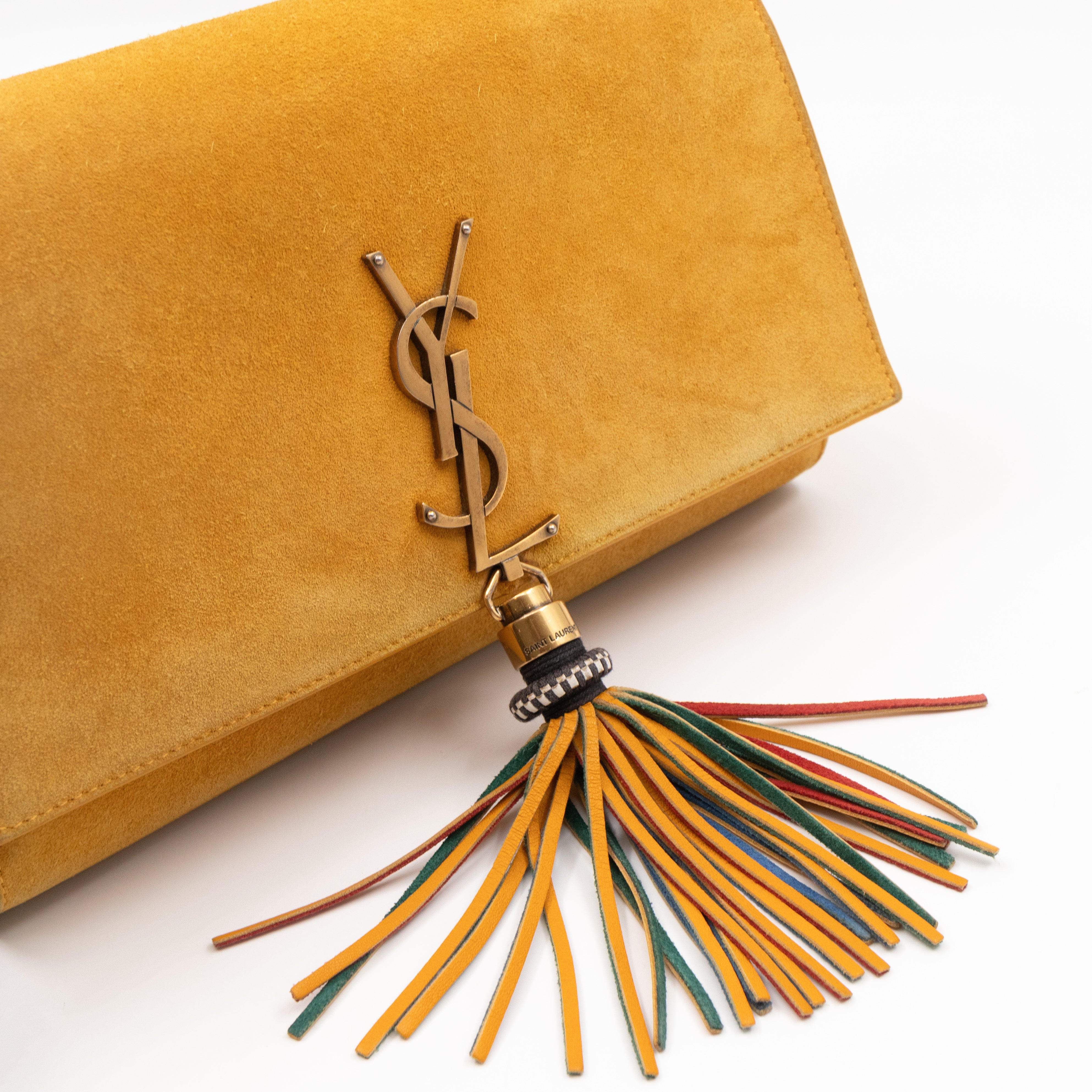 Kate Tassel Medium Yellow Suede Leather Gold