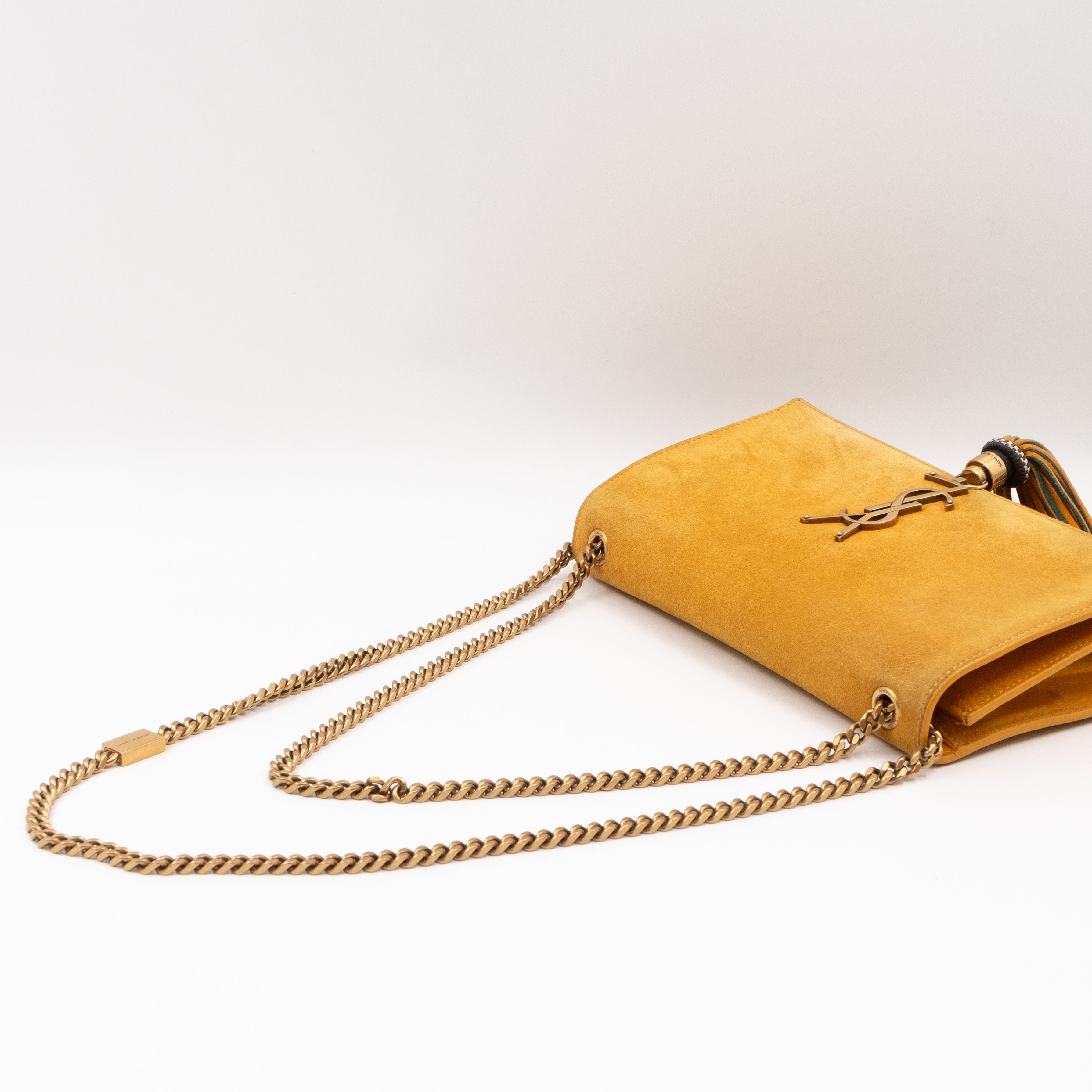 Kate Tassel Medium Yellow Suede Leather Gold