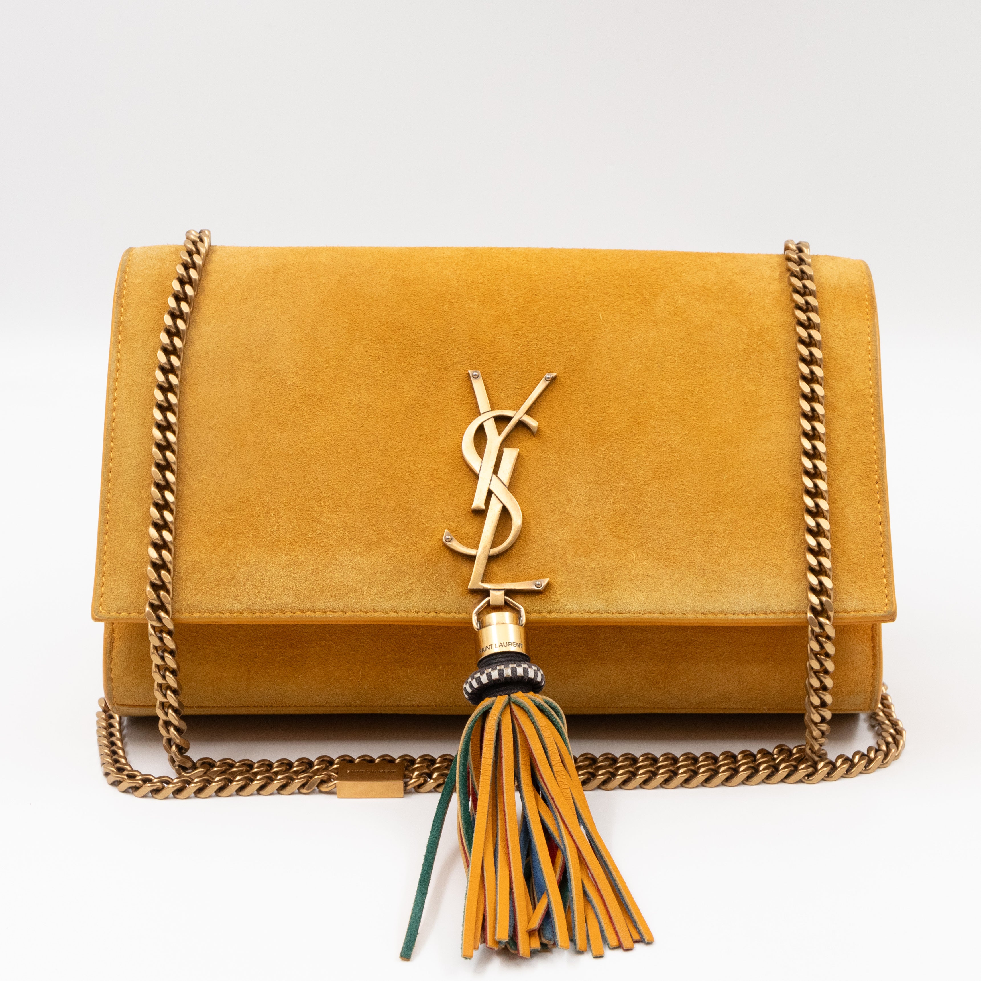 Kate Tassel Medium Yellow Suede Leather Gold