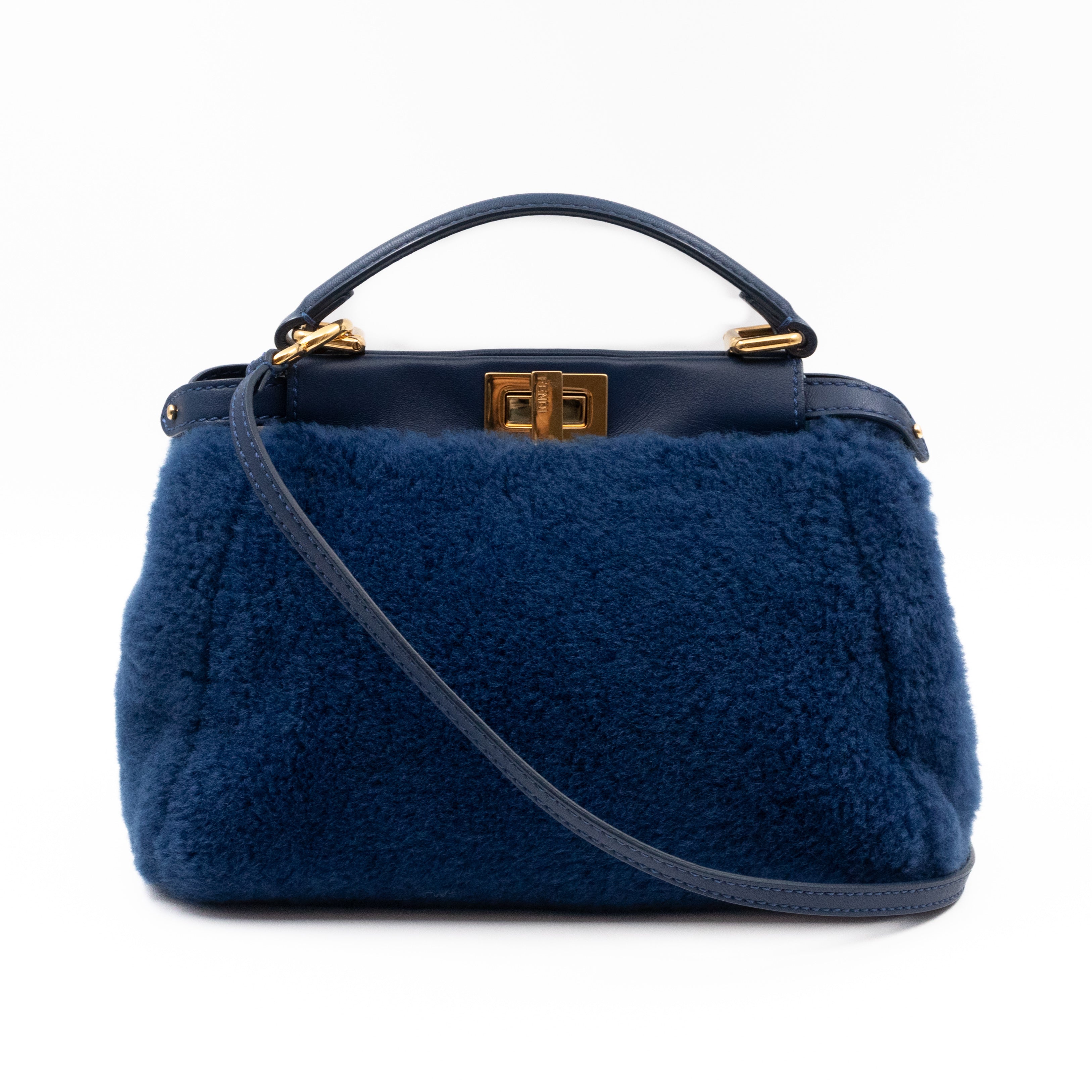 Peekaboo Mini Blue Shearling Leather