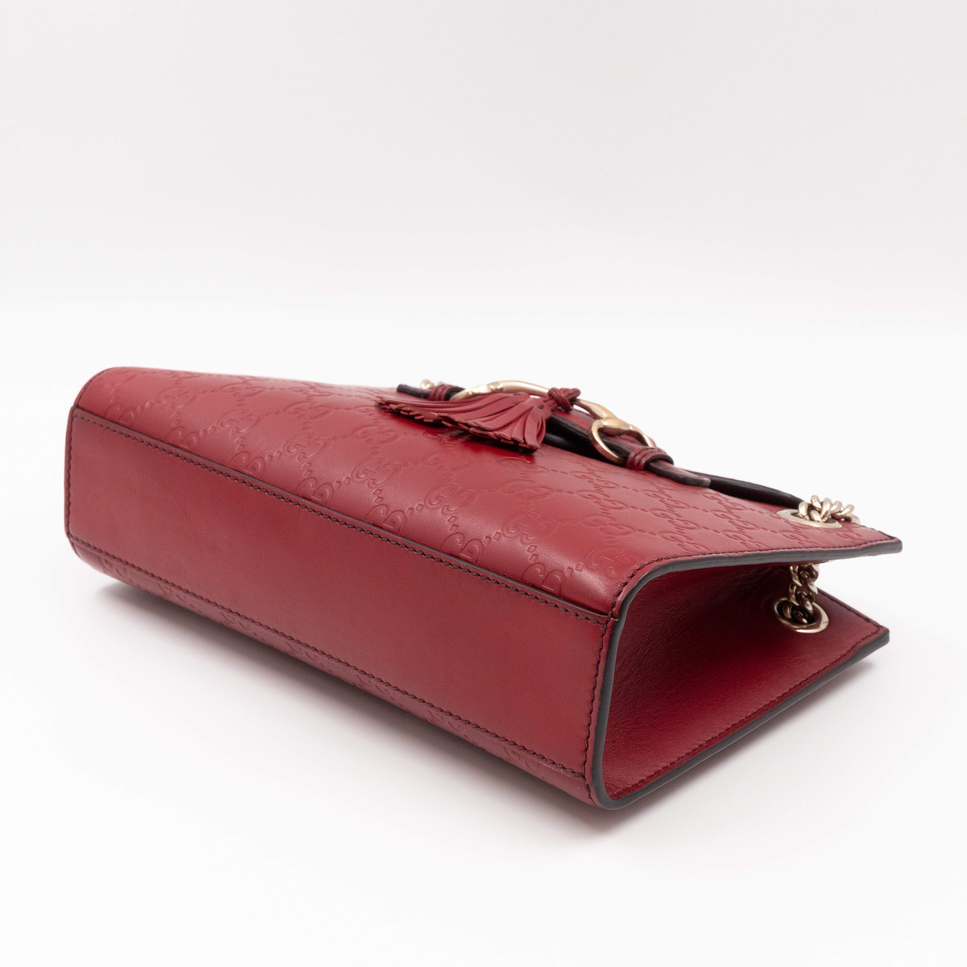 Emily Small Chain Shoulder Bag Red Guccissima Leather