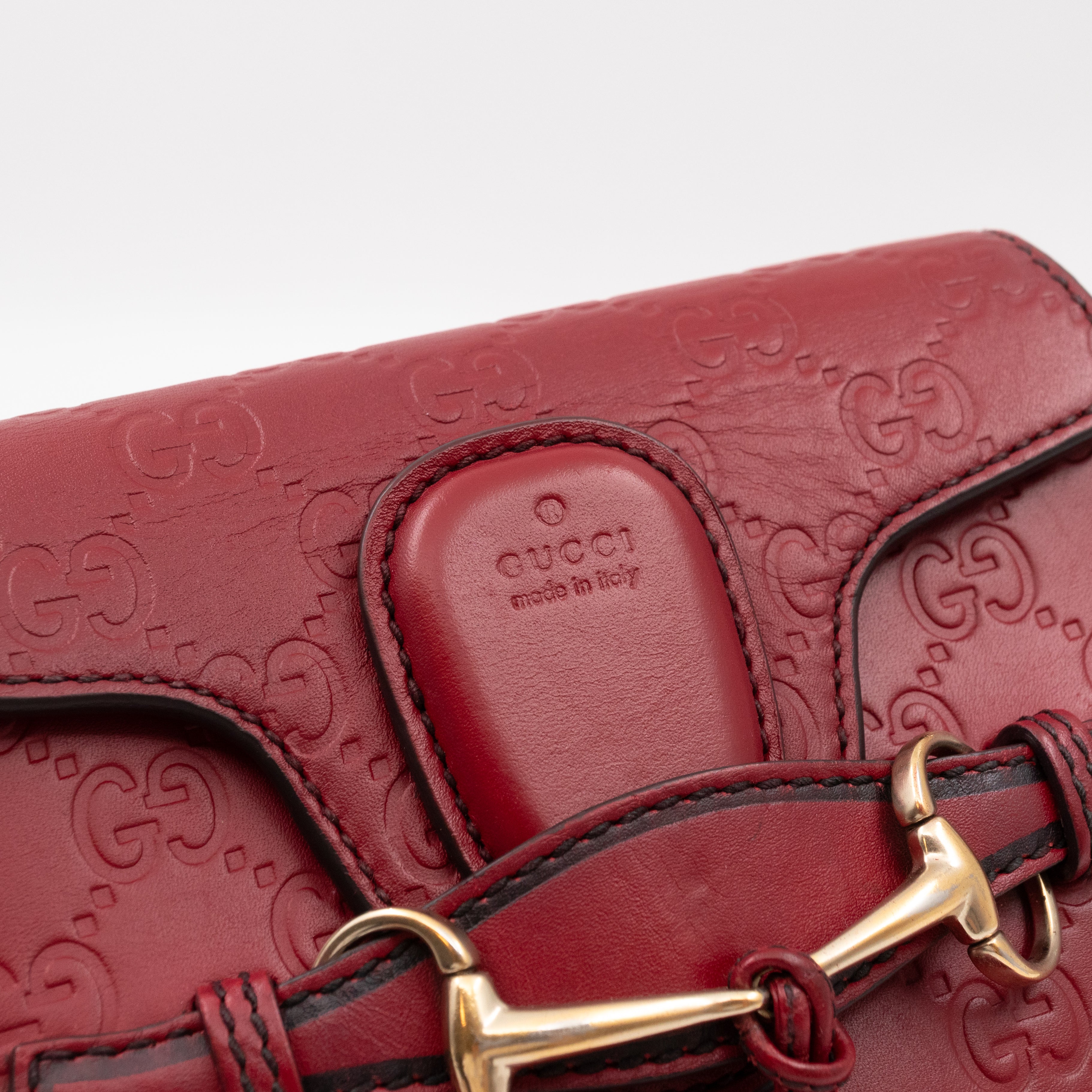 Emily Small Chain Shoulder Bag Red Guccissima Leather