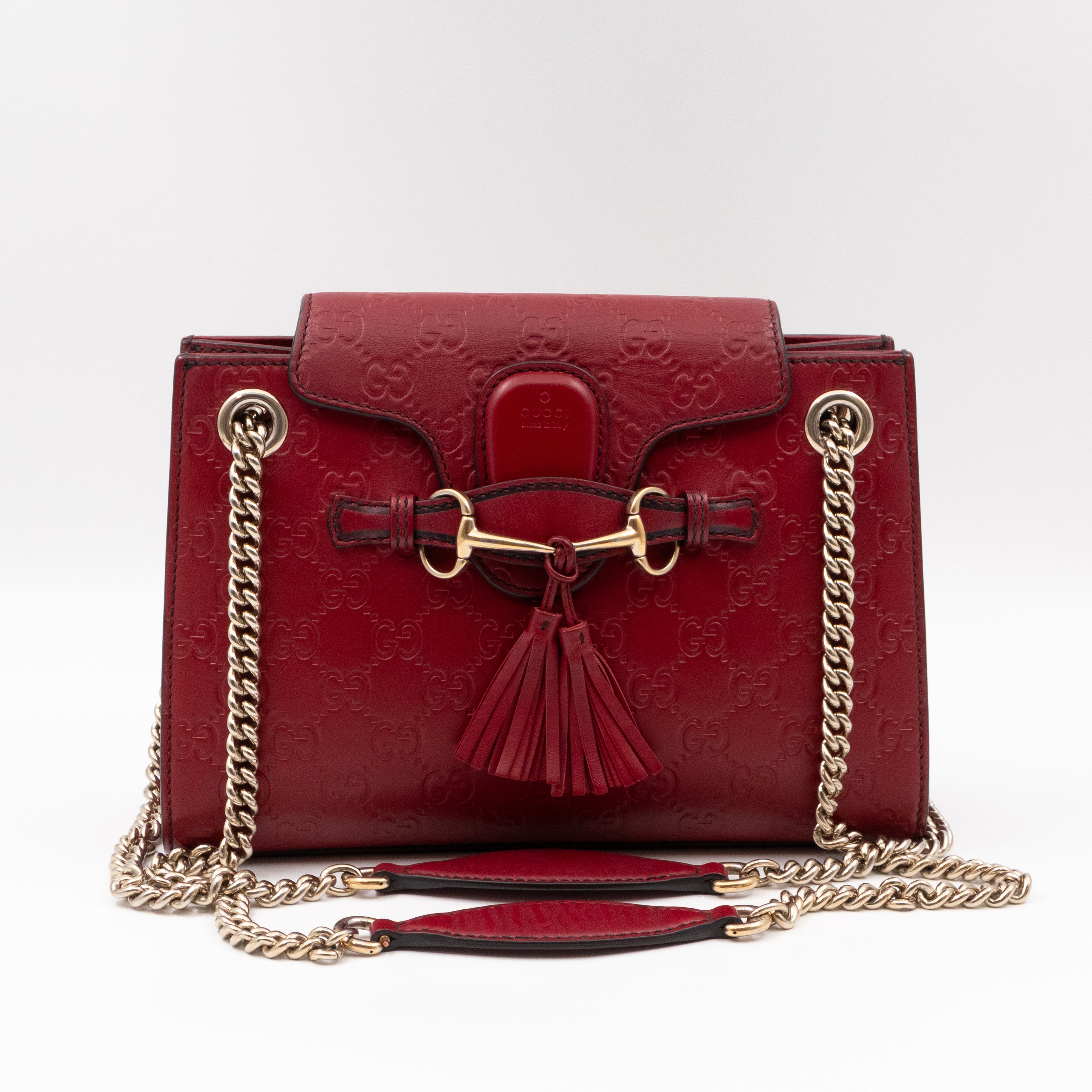 Emily Small Chain Shoulder Bag Red Guccissima Leather