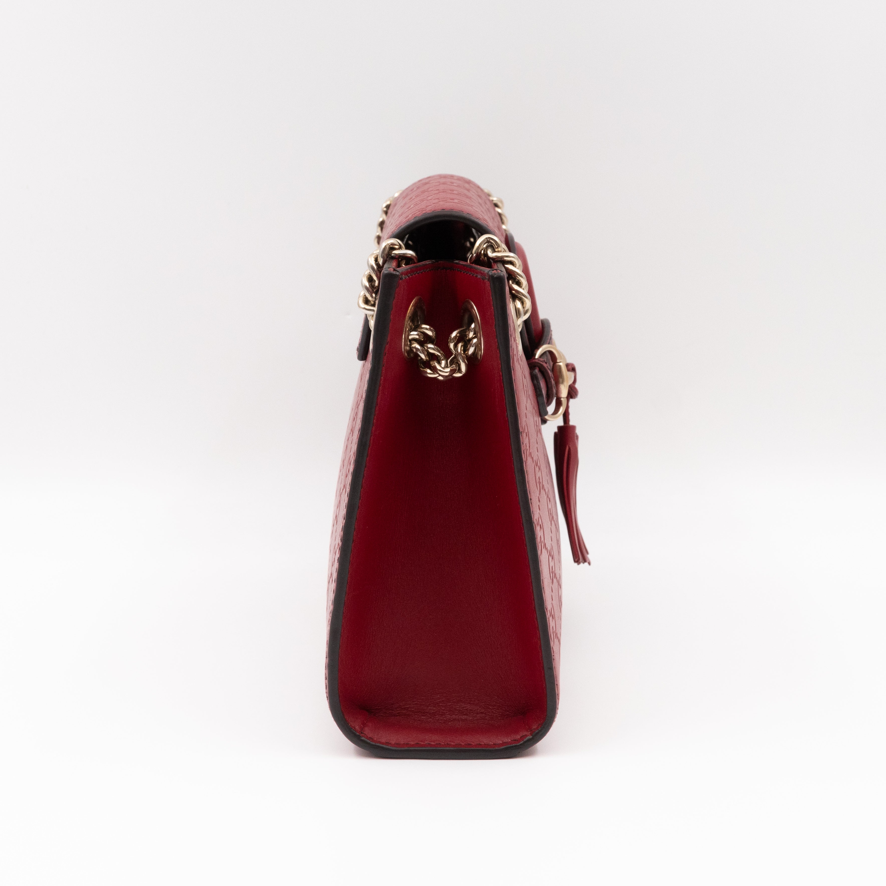 Emily Small Chain Shoulder Bag Red Guccissima Leather