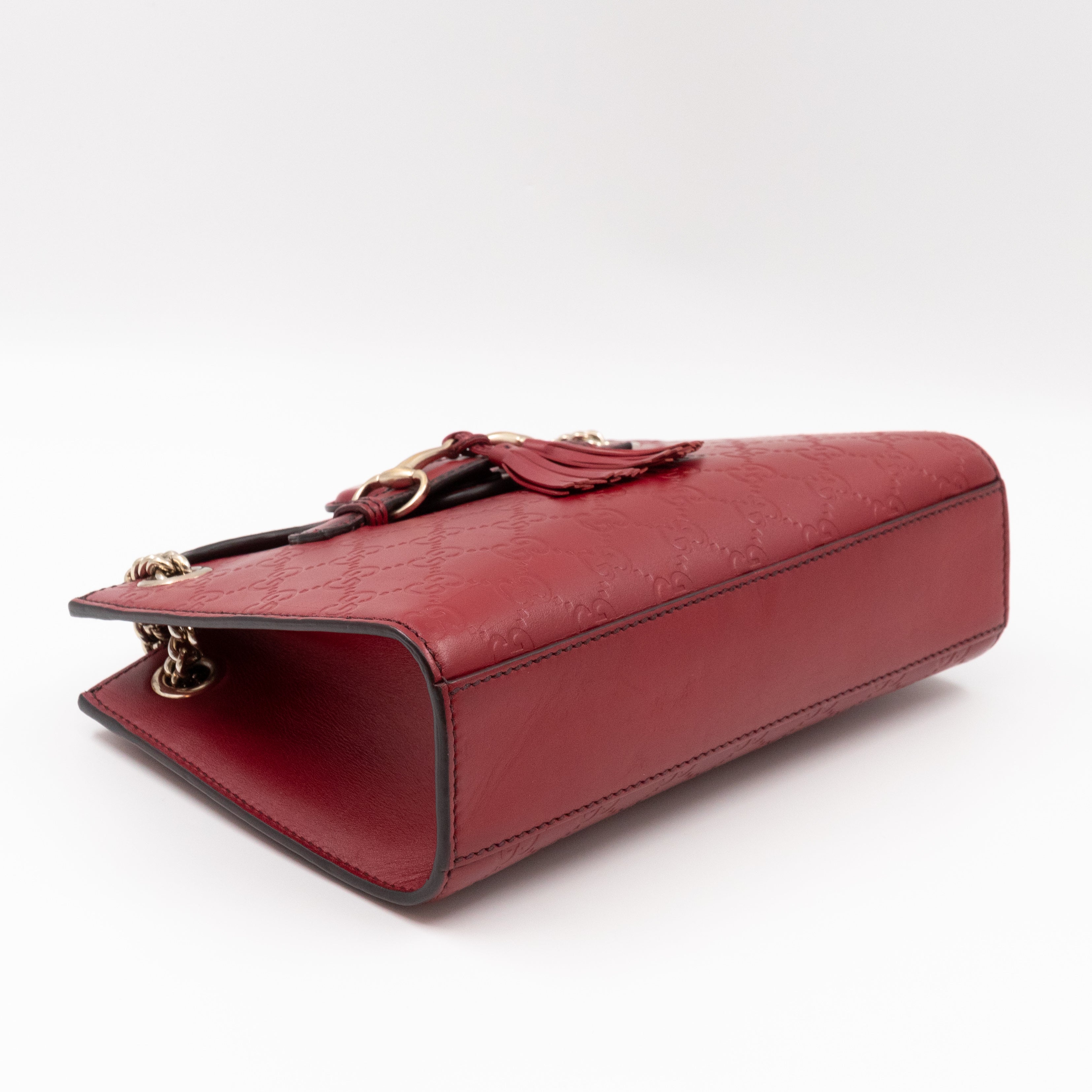 Emily Small Chain Shoulder Bag Red Guccissima Leather