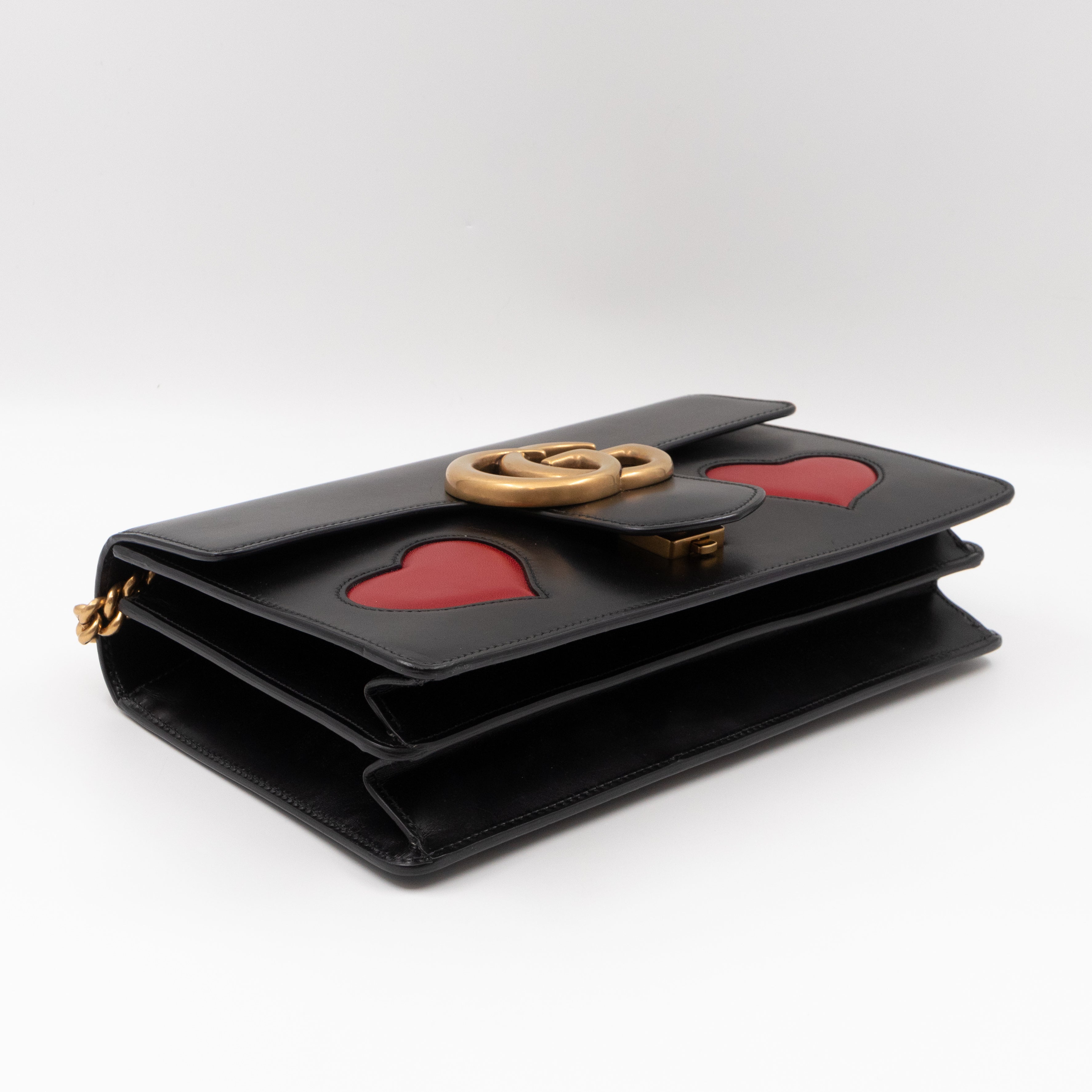 GG Marmont Medium Malaga Heart Chain Bag Black Leather