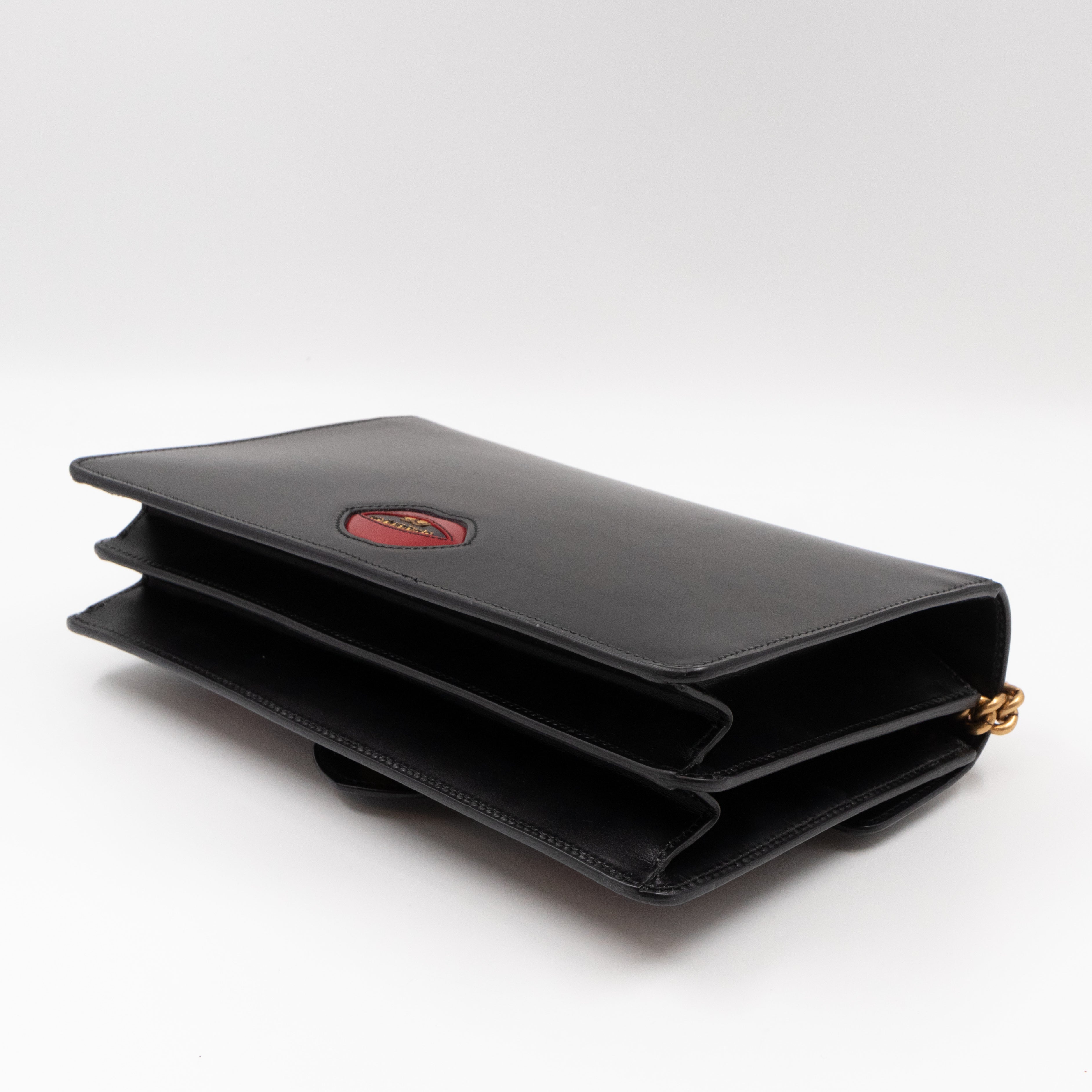 GG Marmont Medium Malaga Heart Chain Bag Black Leather