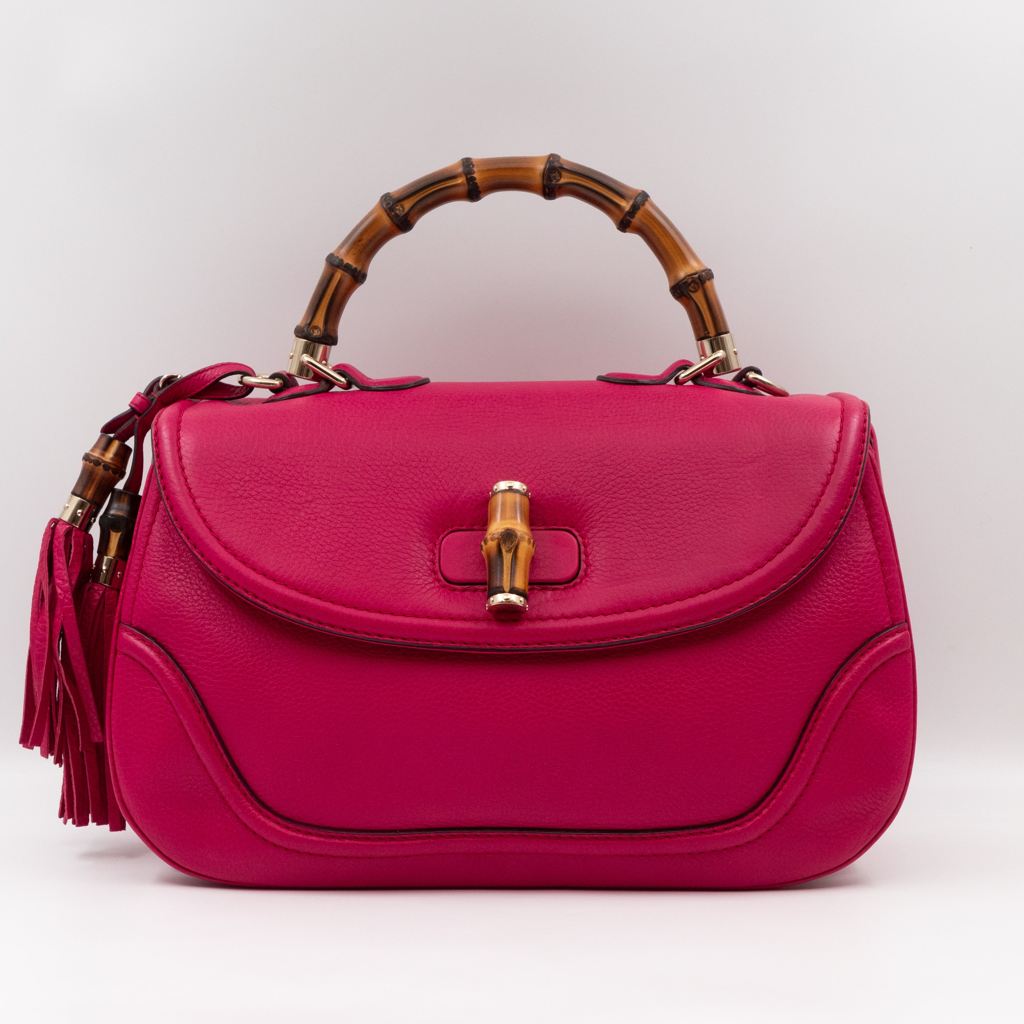 New Bamboo Large Top Handle Bag Pink Leather