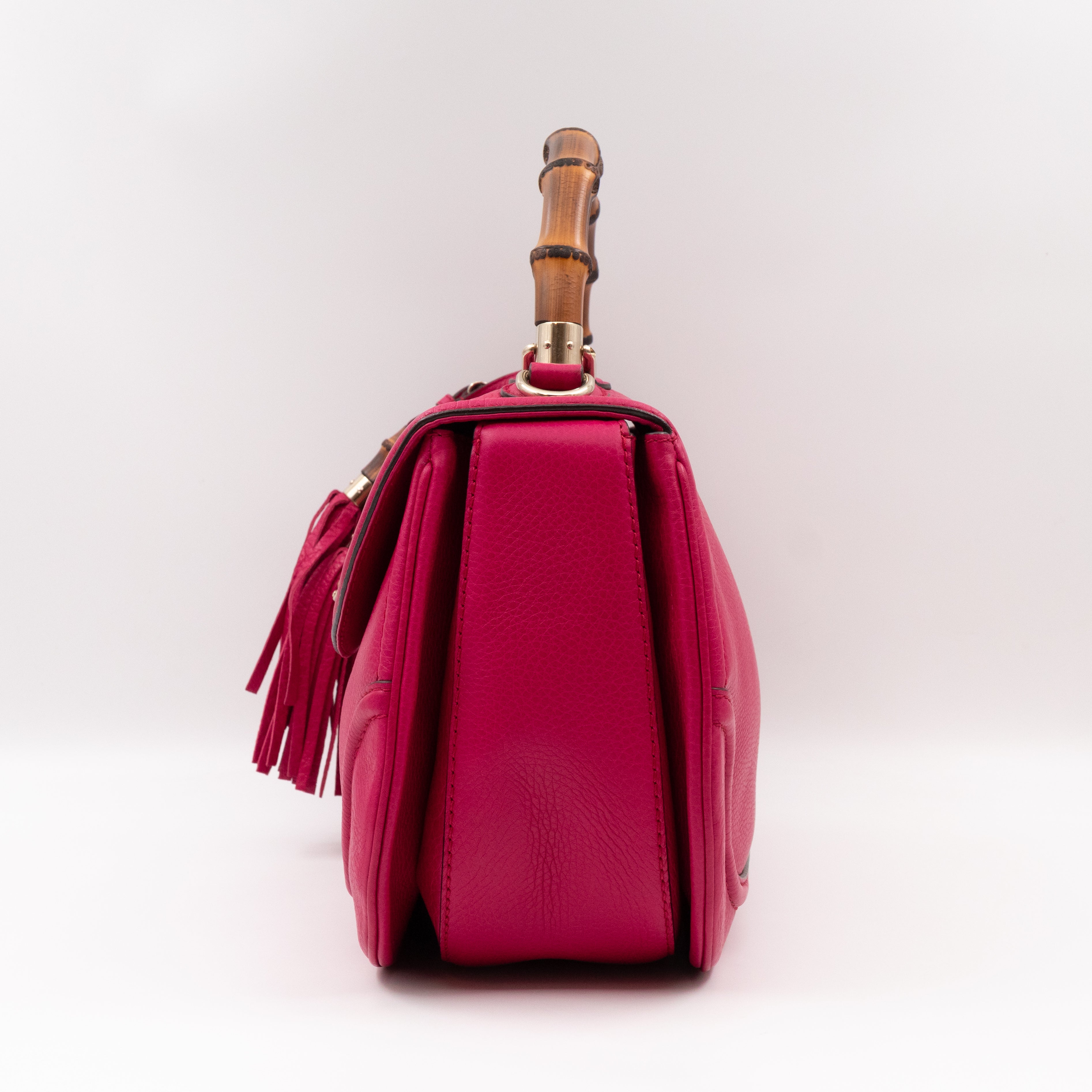 New Bamboo Large Top Handle Bag Pink Leather