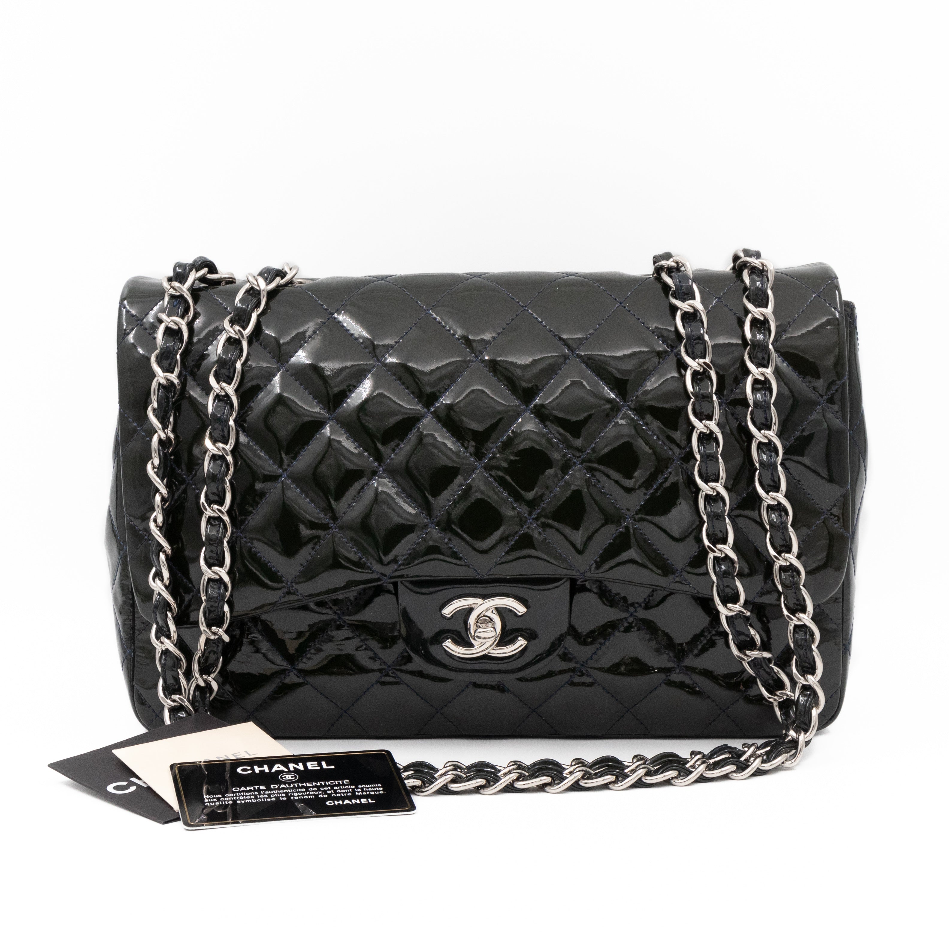 Classic Single Flap Jumbo Navy Blue Patent Leather