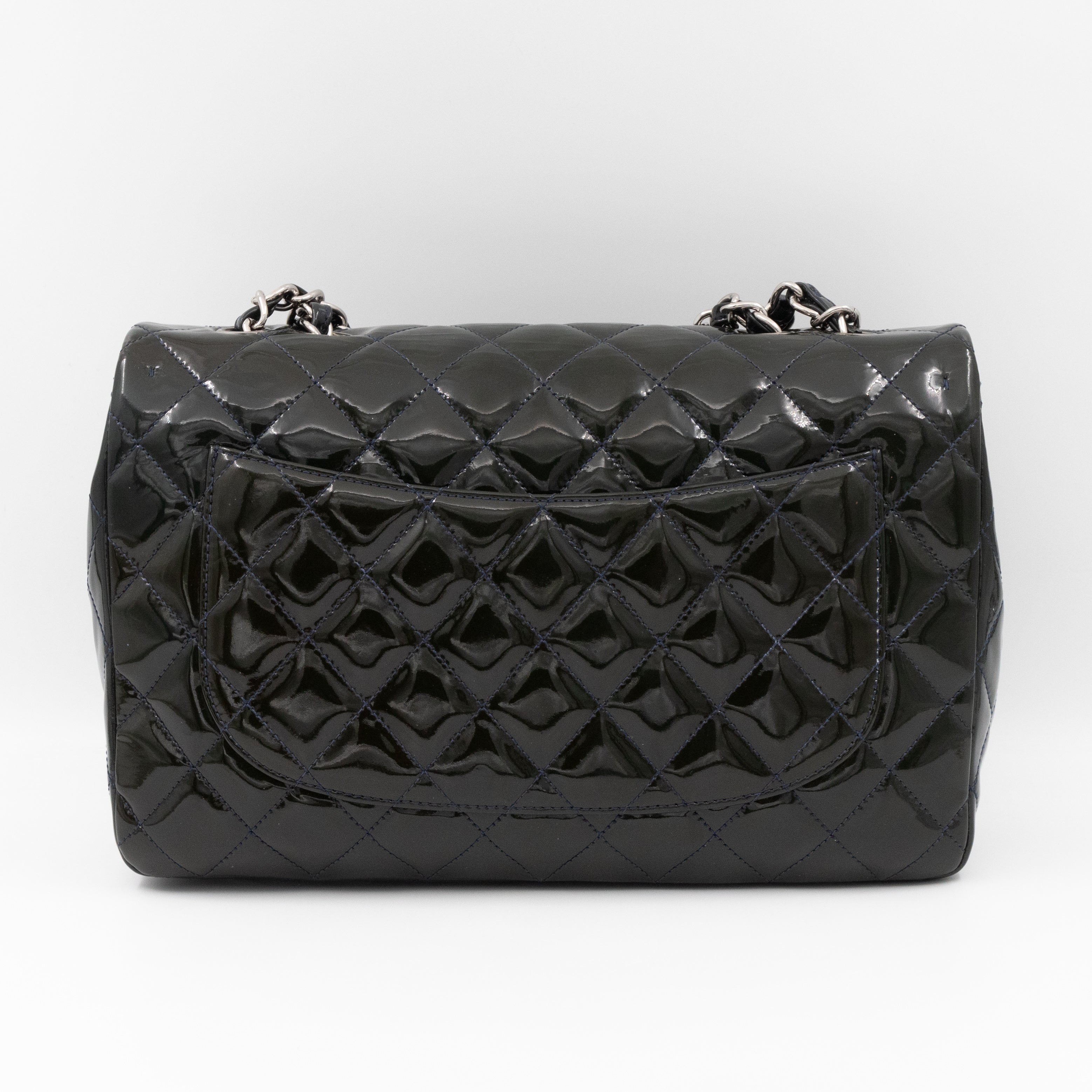 Classic Single Flap Jumbo Navy Blue Patent Leather