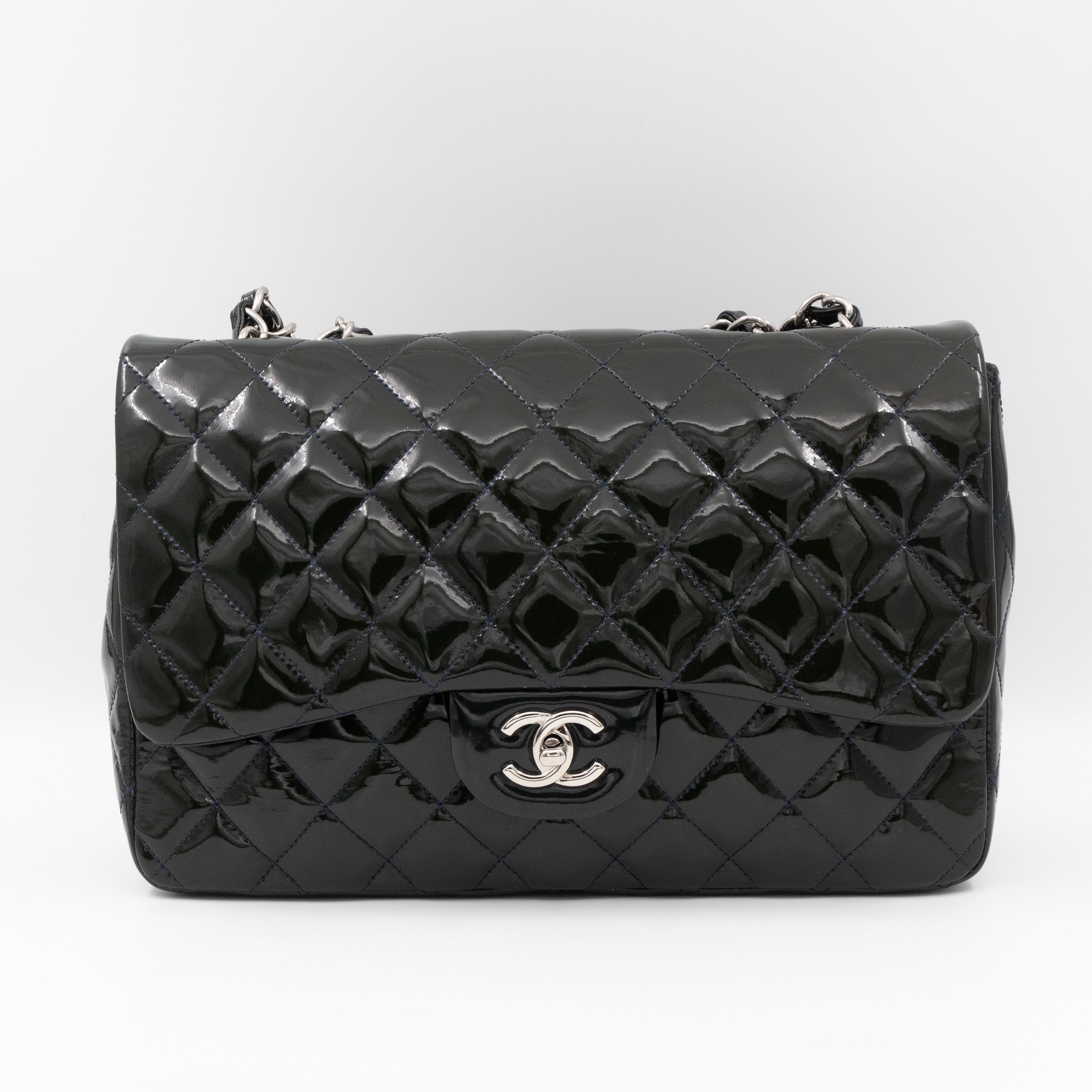 Classic Single Flap Jumbo Navy Blue Patent Leather