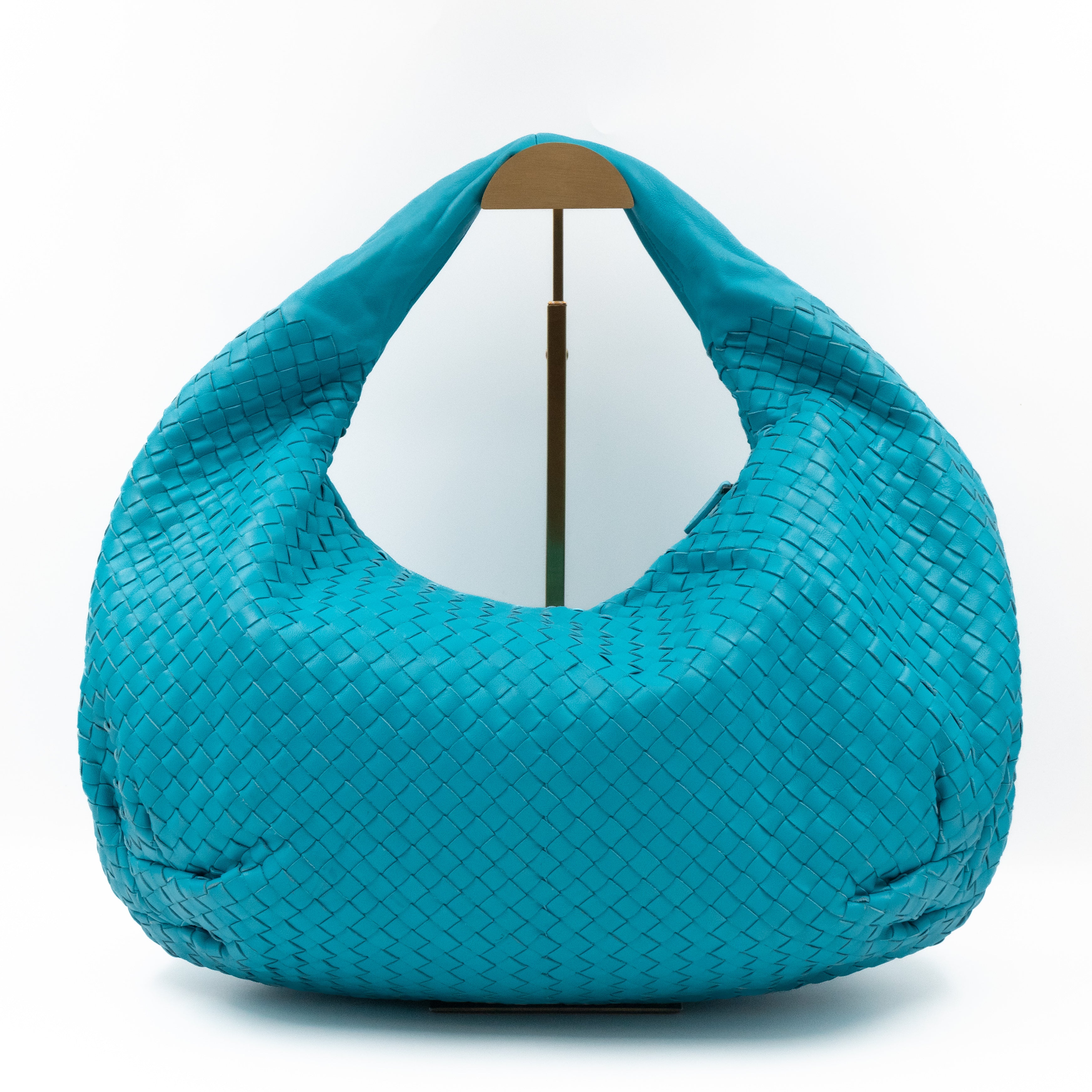 Belly Large Hobo Bag Intrecciato Sky Blue Leather