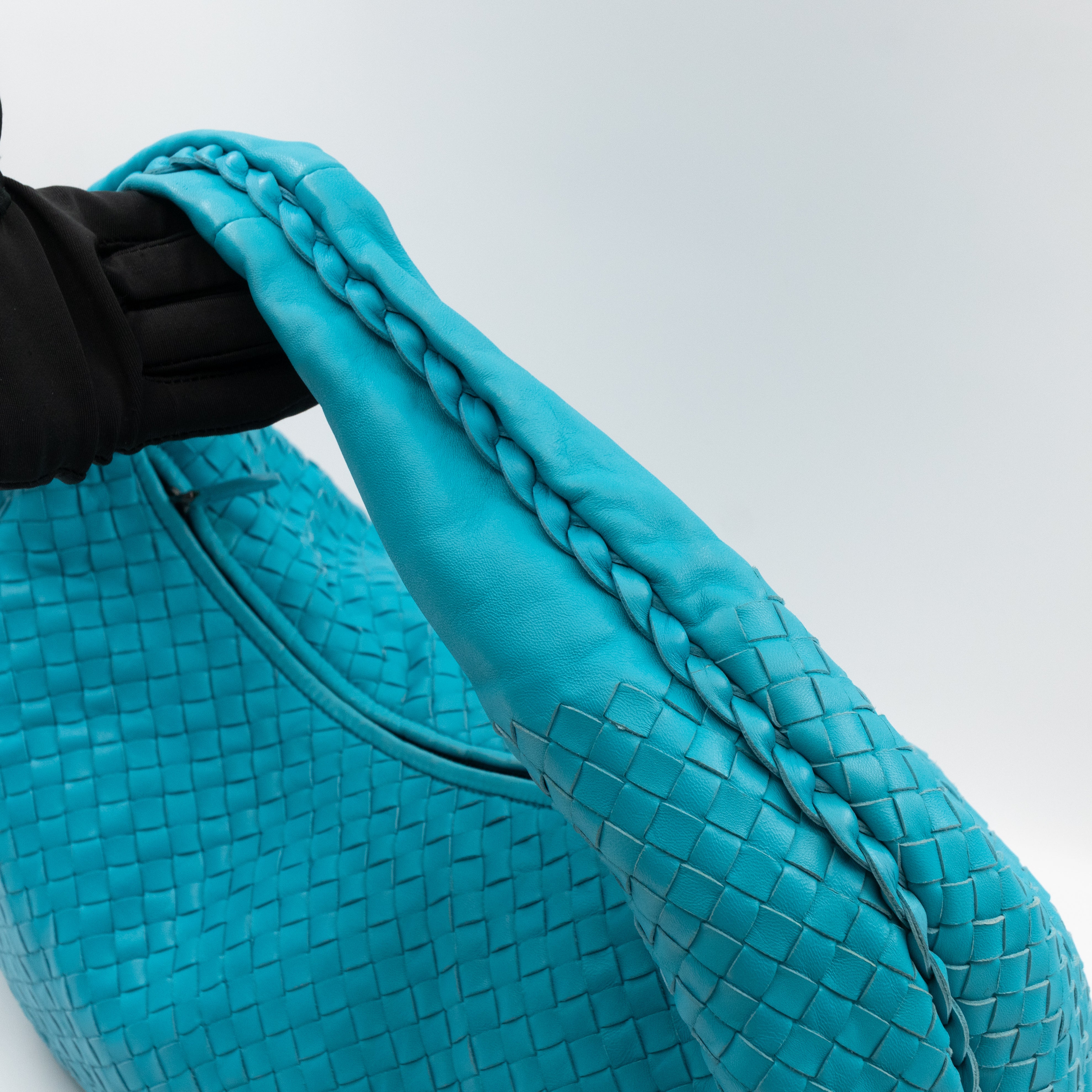 Belly Large Hobo Bag Intrecciato Sky Blue Leather