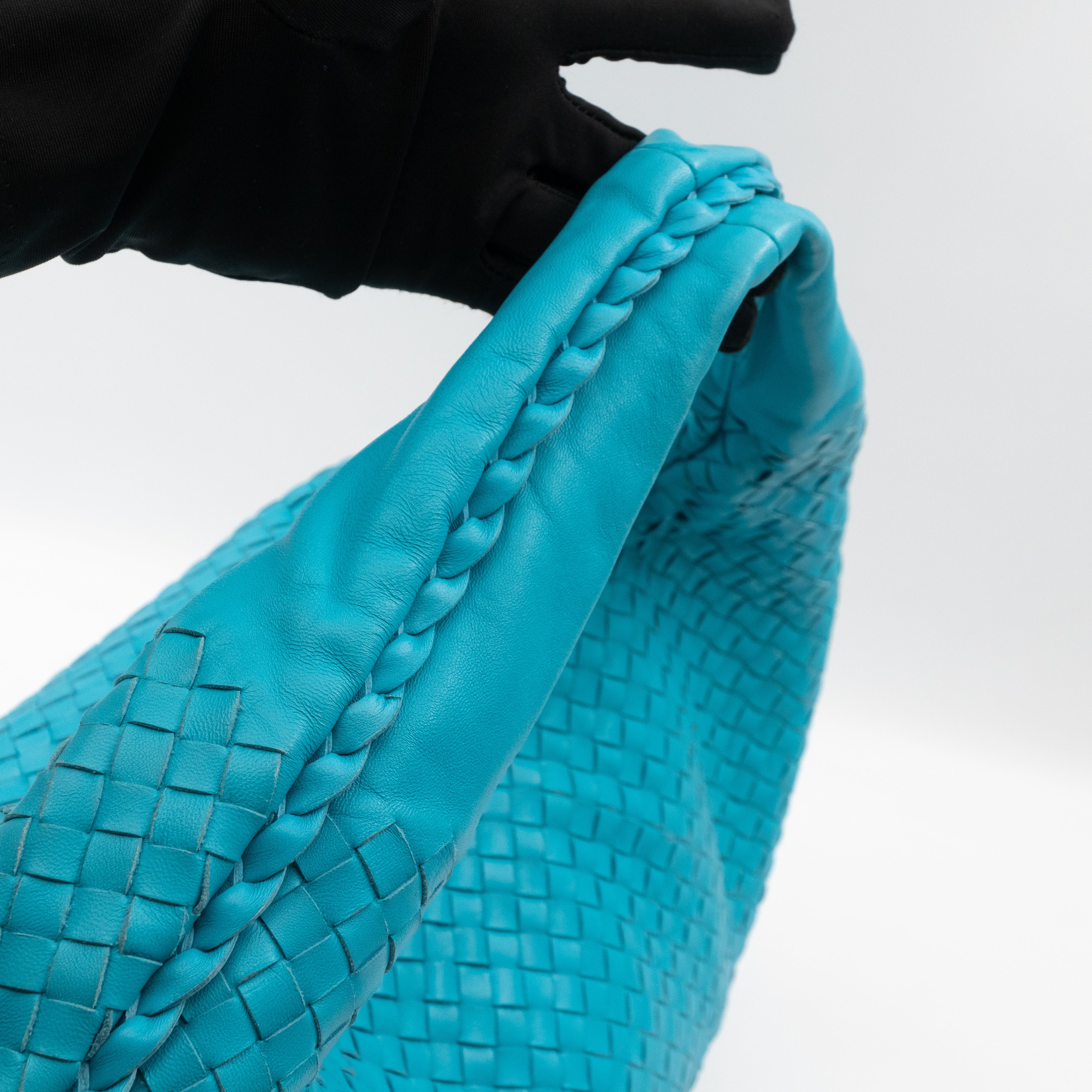 Belly Large Hobo Bag Intrecciato Sky Blue Leather