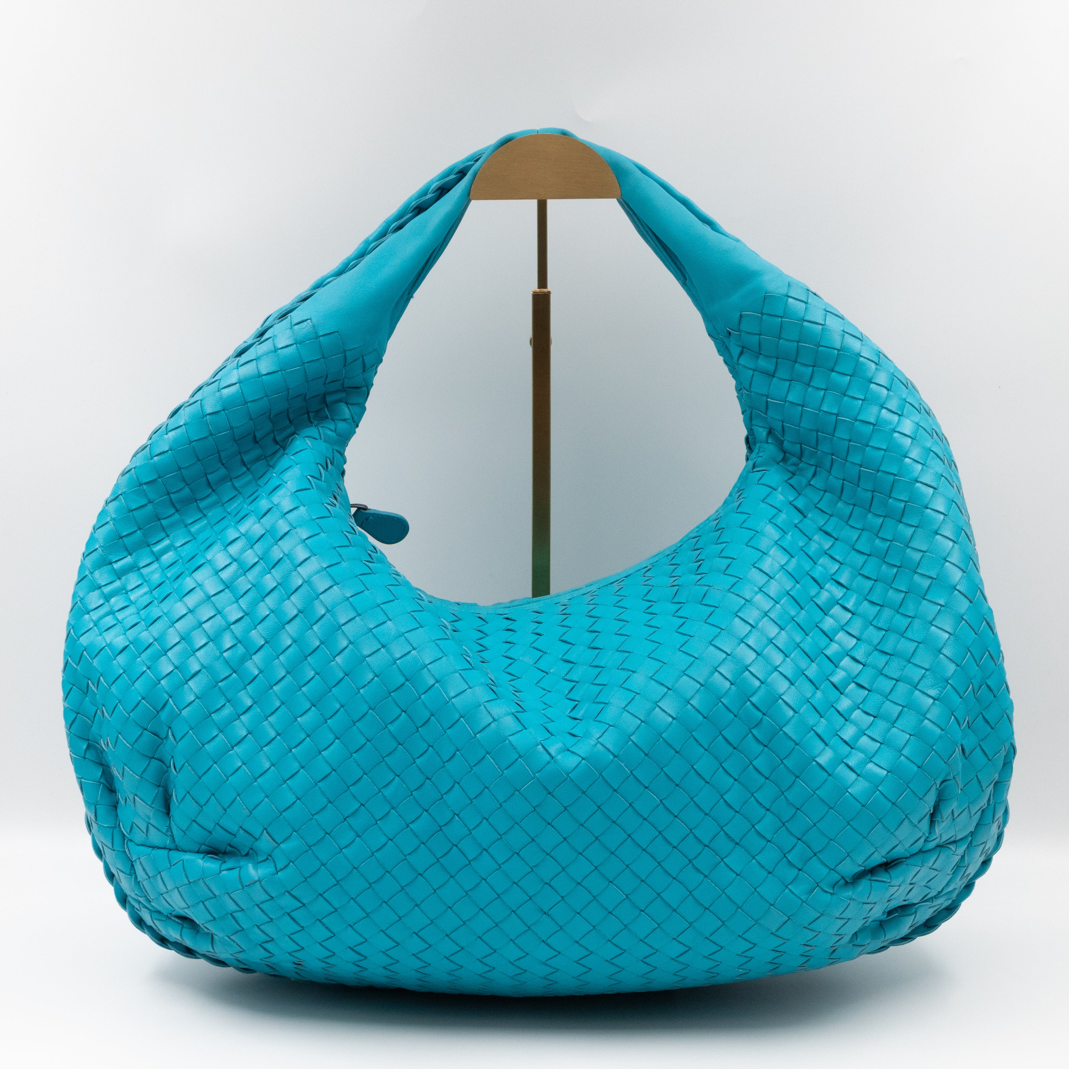 Belly Large Hobo Bag Intrecciato Sky Blue Leather