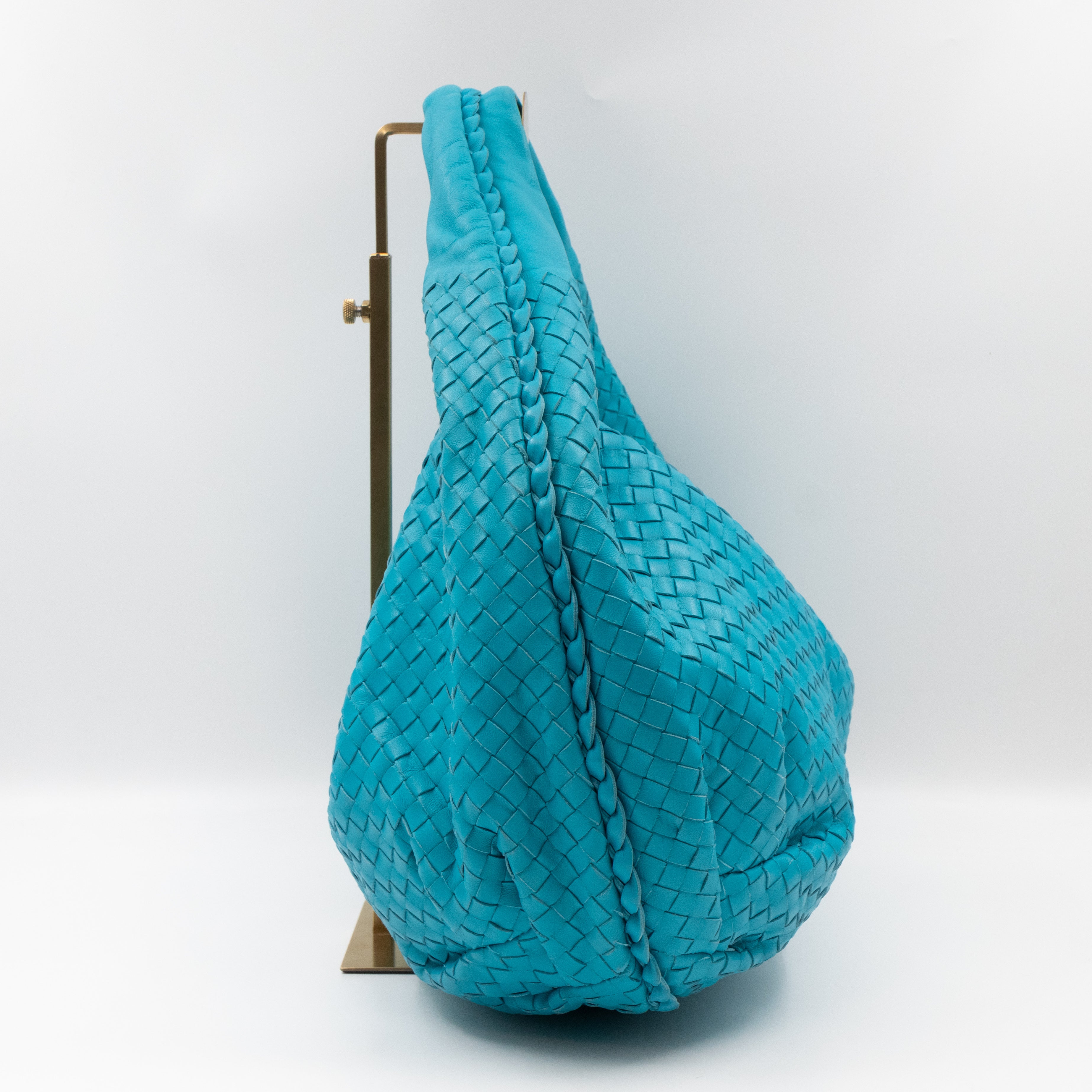 Belly Large Hobo Bag Intrecciato Sky Blue Leather