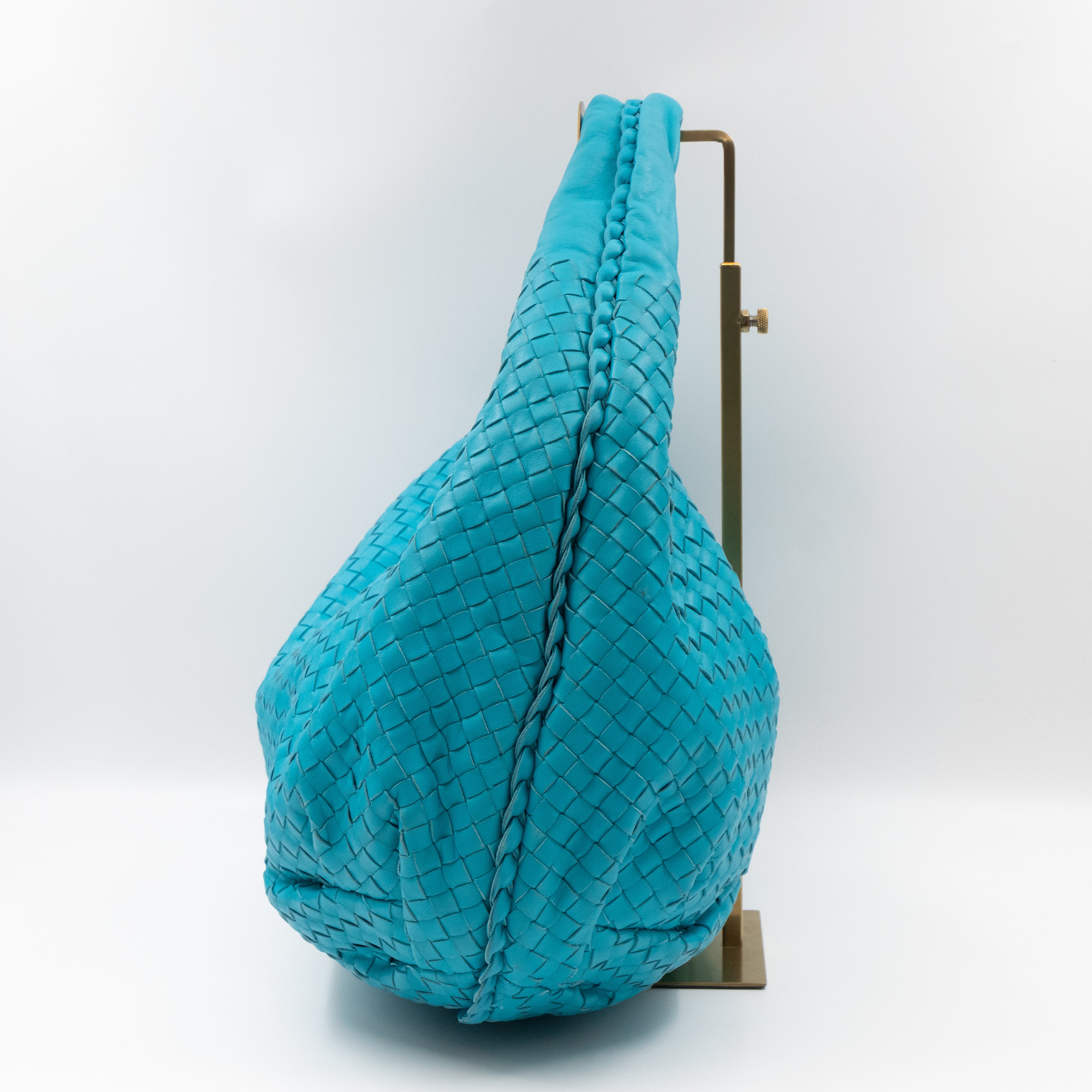 Belly Large Hobo Bag Intrecciato Sky Blue Leather