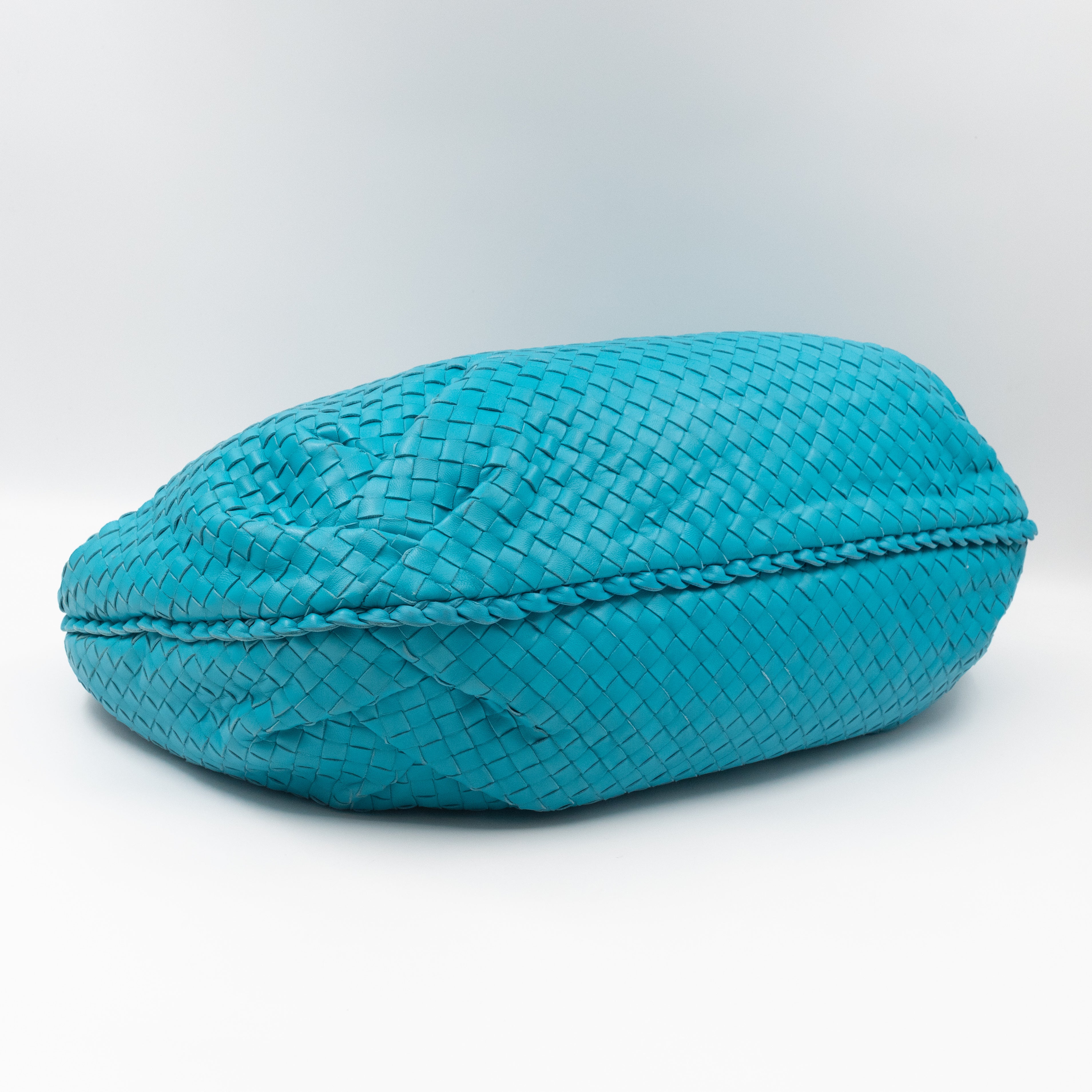 Belly Large Hobo Bag Intrecciato Sky Blue Leather