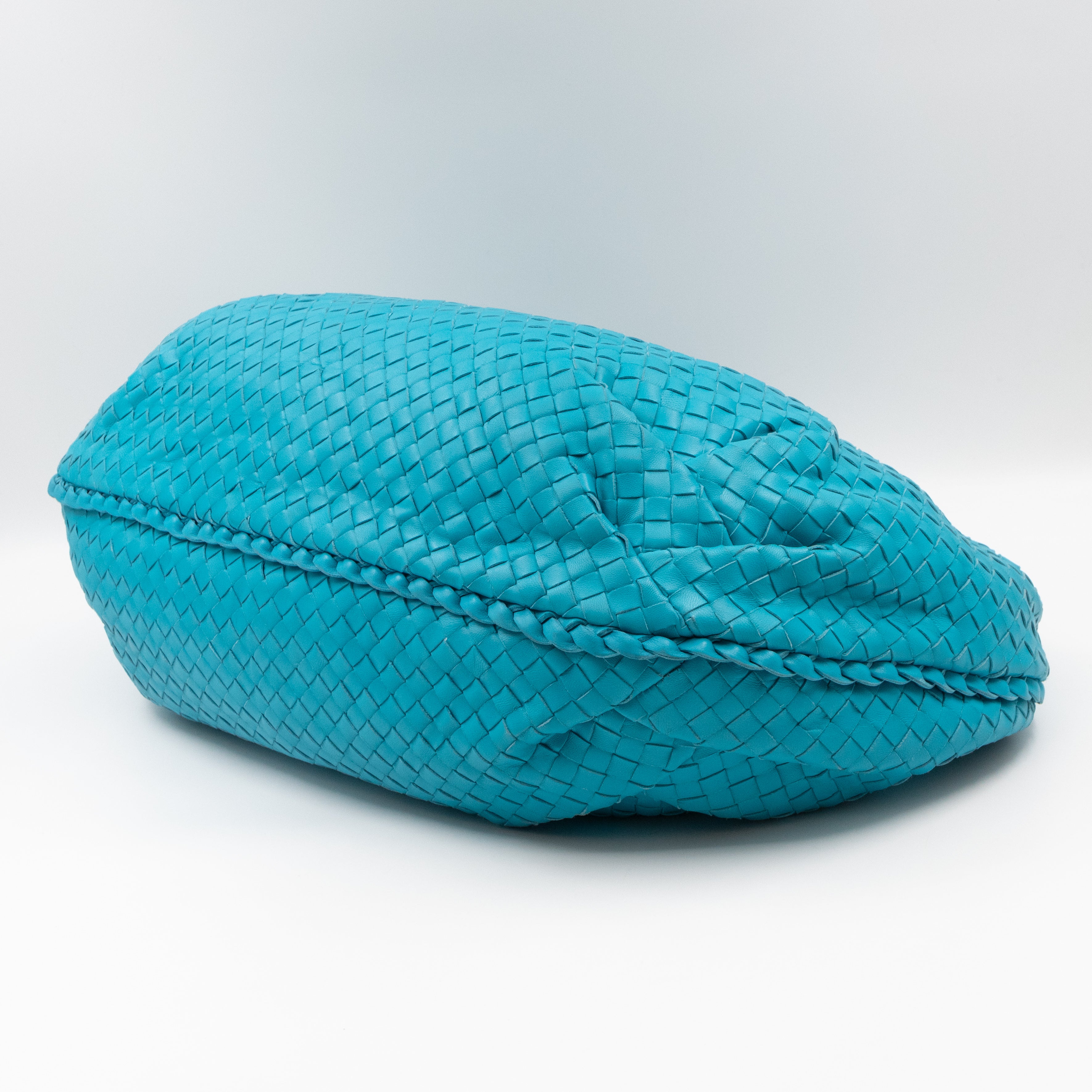 Belly Large Hobo Bag Intrecciato Sky Blue Leather